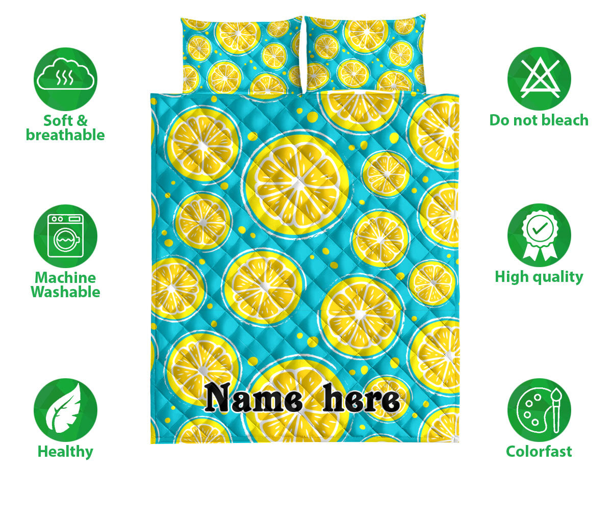 Ohaprints-Quilt-Bed-Set-Pillowcase-Lemon-Pineapples-Tropical-Watermelon-Seamless-Blue-Custom-Personalized-Name-Blanket-Bedspread-Bedding-1751-Double (70'' x 80'')