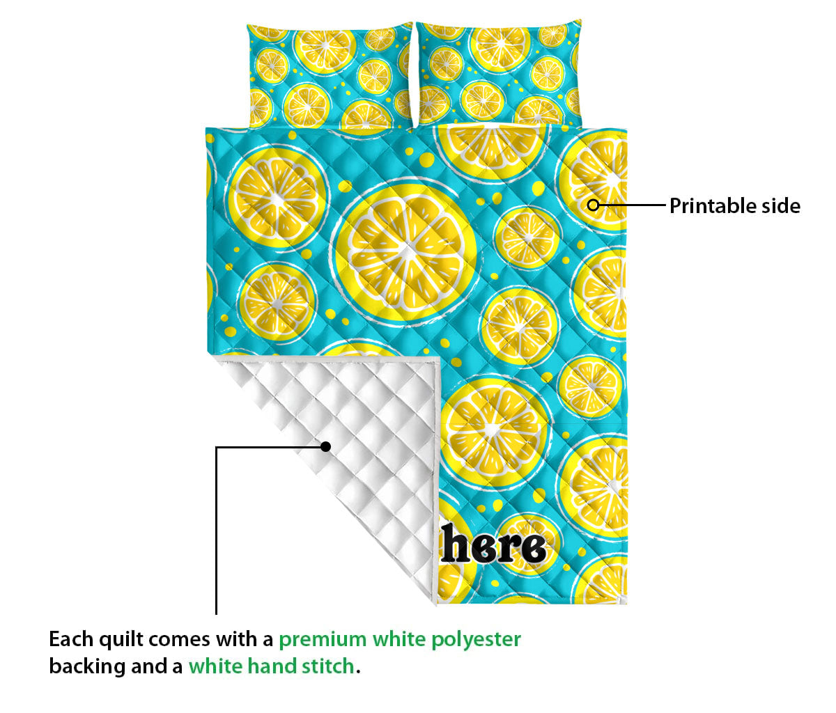 Ohaprints-Quilt-Bed-Set-Pillowcase-Lemon-Pineapples-Tropical-Watermelon-Seamless-Blue-Custom-Personalized-Name-Blanket-Bedspread-Bedding-1751-Queen (80'' x 90'')