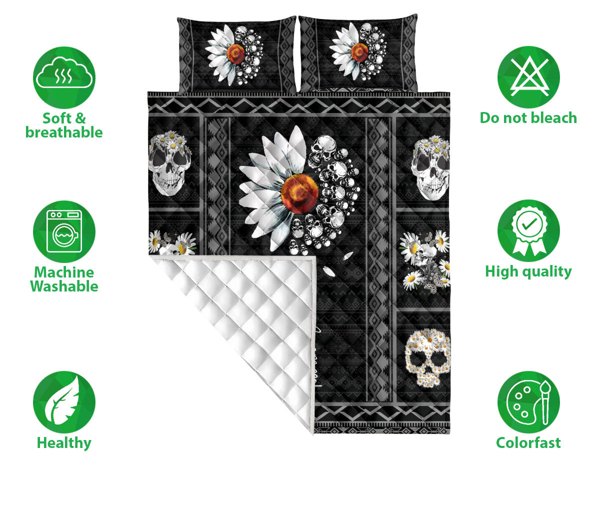 Ohaprints-Quilt-Bed-Set-Pillowcase-Skull-Lover-Daisy-You-Are-My-Sunshine-Flower-Blanket-Bedspread-Bedding-2383-Double (70'' x 80'')