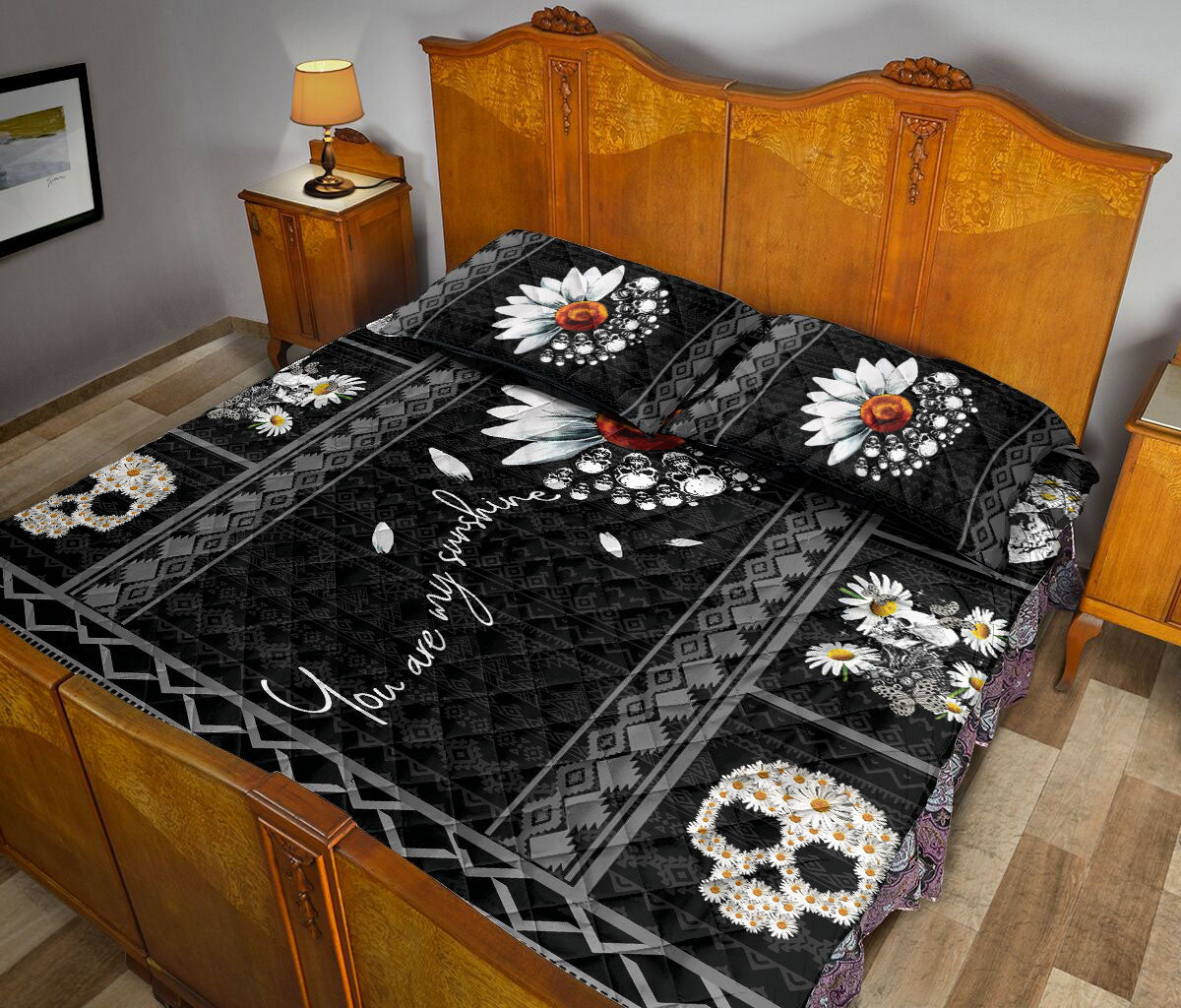 Ohaprints-Quilt-Bed-Set-Pillowcase-Skull-Lover-Daisy-You-Are-My-Sunshine-Flower-Blanket-Bedspread-Bedding-2383-Queen (80'' x 90'')