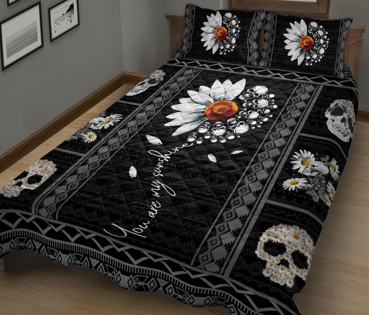 Ohaprints-Quilt-Bed-Set-Pillowcase-Skull-Lover-Daisy-You-Are-My-Sunshine-Flower-Blanket-Bedspread-Bedding-2383-King (90'' x 100'')