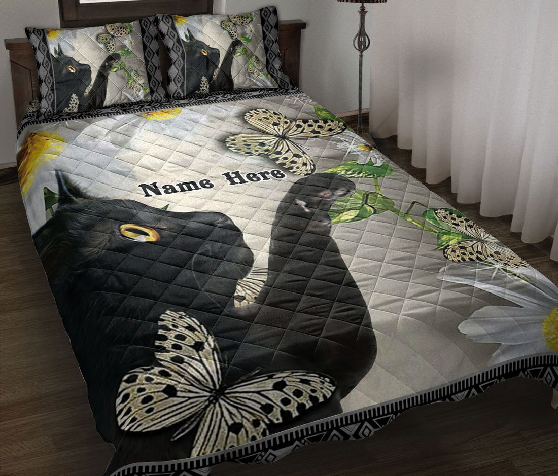 Ohaprints-Quilt-Bed-Set-Pillowcase-Black-Cat-&-Daisy-Butterfly-Life-Is-Better-With-Cats-Custom-Personalized-Name-Blanket-Bedspread-Bedding-89-Throw (55'' x 60'')