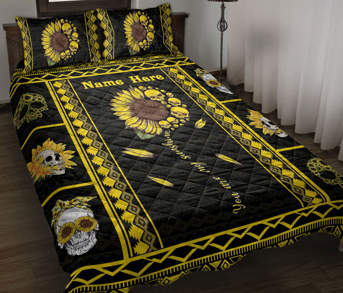 Ohaprints-Quilt-Bed-Set-Pillowcase-Skull-Sunflower-You-Are-My-Sunshine-Skull-Lover-Gift-Custom-Personalized-Name-Blanket-Bedspread-Bedding-34-Throw (55'' x 60'')