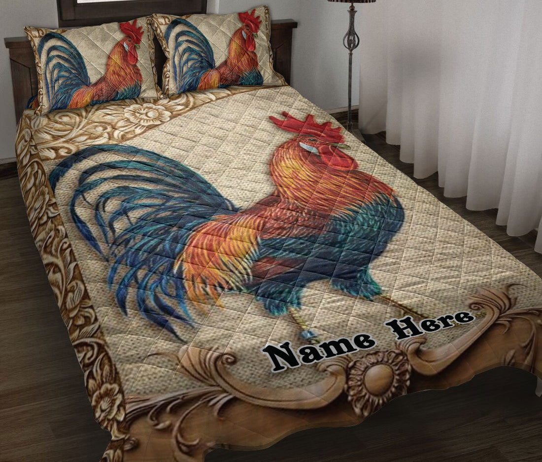 Ohaprints-Quilt-Bed-Set-Pillowcase-Chicken-Rooster-Floral-Pattern-Farm-Animal-Lover-Gift-Custom-Personalized-Name-Blanket-Bedspread-Bedding-35-Throw (55'' x 60'')