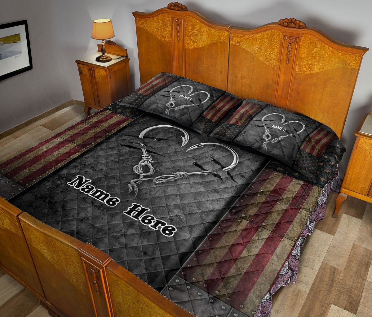 Ohaprints-Quilt-Bed-Set-Pillowcase-Fishing-Hook-Heart-American-Fisherman-Unique-Gift-Custom-Personalized-Name-Blanket-Bedspread-Bedding-2986-Queen (80'' x 90'')