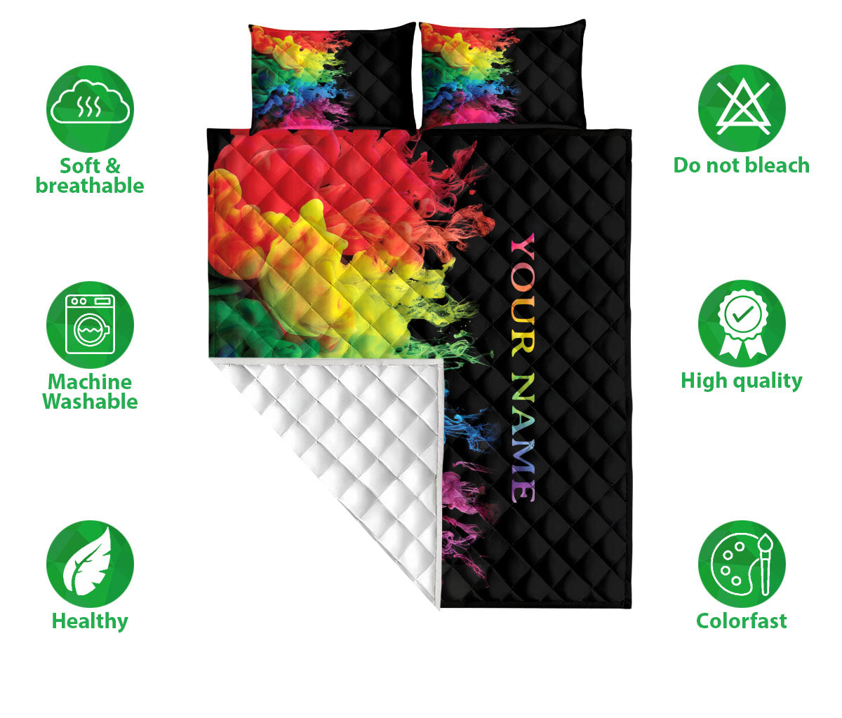 Ohaprints-Quilt-Bed-Set-Pillowcase-Lgbt-Love-Is-Love-Pride-Colorful-Unique-Gift-Custom-Personalized-Name-Blanket-Bedspread-Bedding-1802-Double (70'' x 80'')