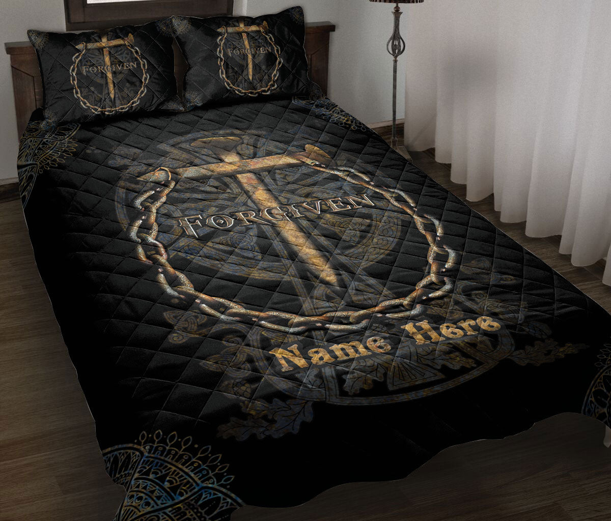 Ohaprints-Quilt-Bed-Set-Pillowcase-Jesus-1-Cross-3-Nails-Forgiven-Christ-Christian-Gift-Custom-Personalized-Name-Blanket-Bedspread-Bedding-2396-Throw (55'' x 60'')