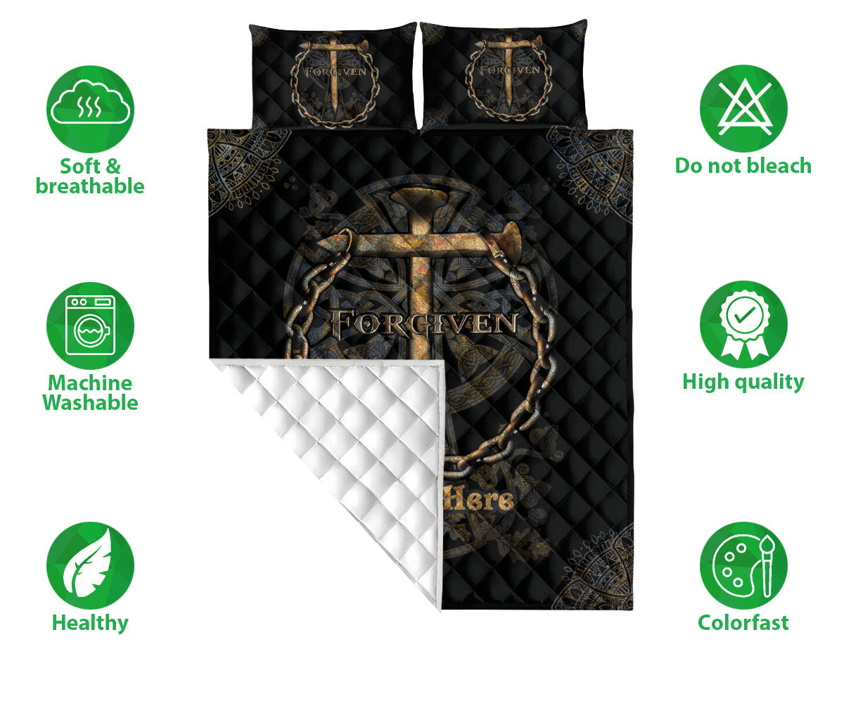 Ohaprints-Quilt-Bed-Set-Pillowcase-Jesus-1-Cross-3-Nails-Forgiven-Christ-Christian-Gift-Custom-Personalized-Name-Blanket-Bedspread-Bedding-2396-Double (70'' x 80'')