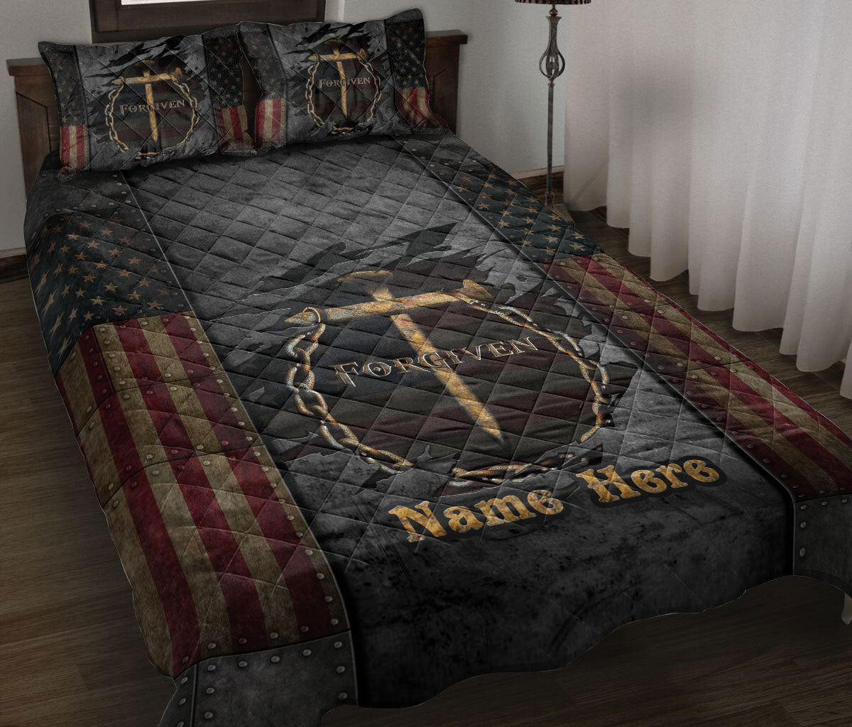 Ohaprints-Quilt-Bed-Set-Pillowcase-Jesus-Cross-Forgiven-American-Christ-Christian-Gift-Custom-Personalized-Name-Blanket-Bedspread-Bedding-1215-Throw (55'' x 60'')