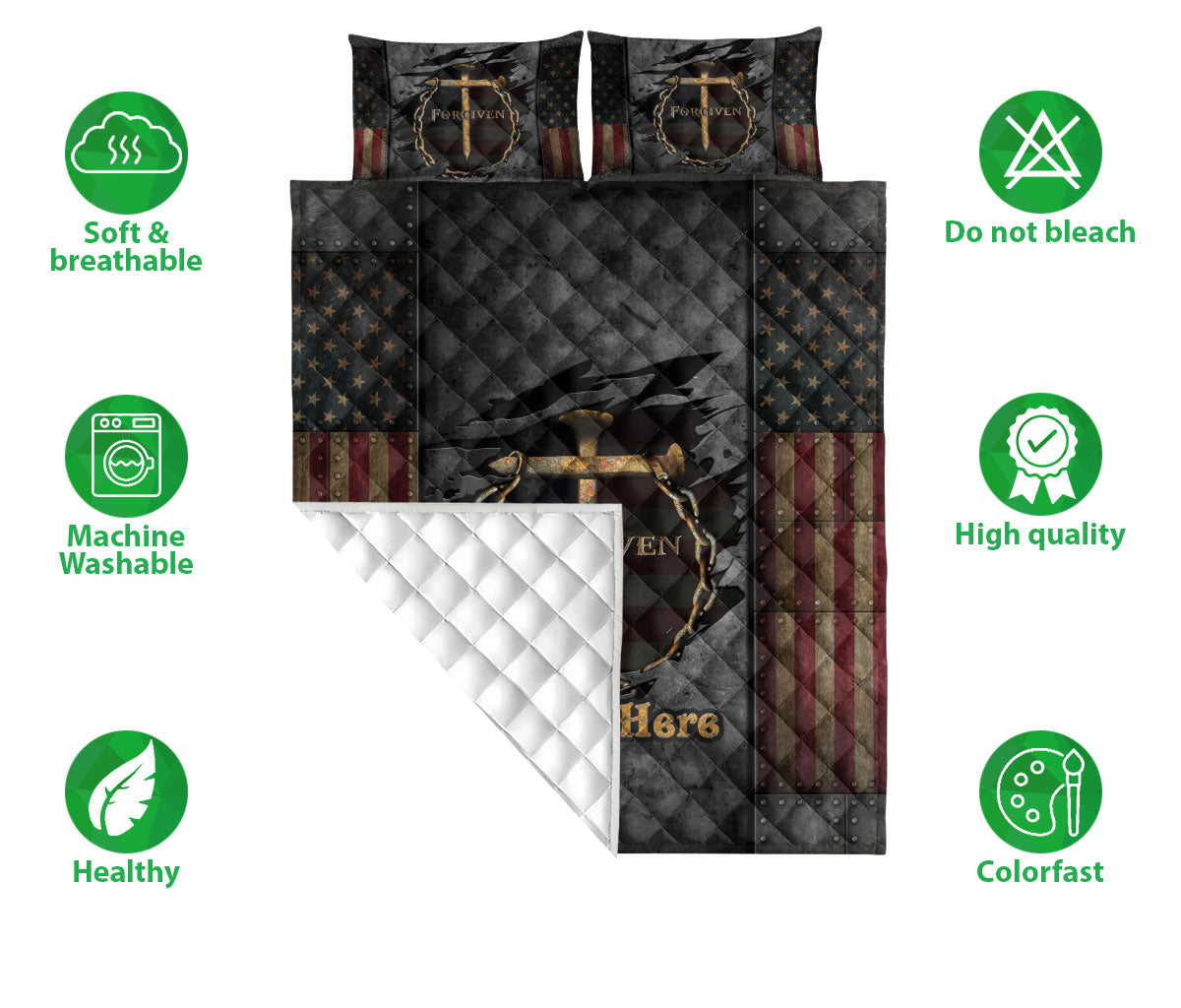 Ohaprints-Quilt-Bed-Set-Pillowcase-Jesus-Cross-Forgiven-American-Christ-Christian-Gift-Custom-Personalized-Name-Blanket-Bedspread-Bedding-1215-Double (70'' x 80'')