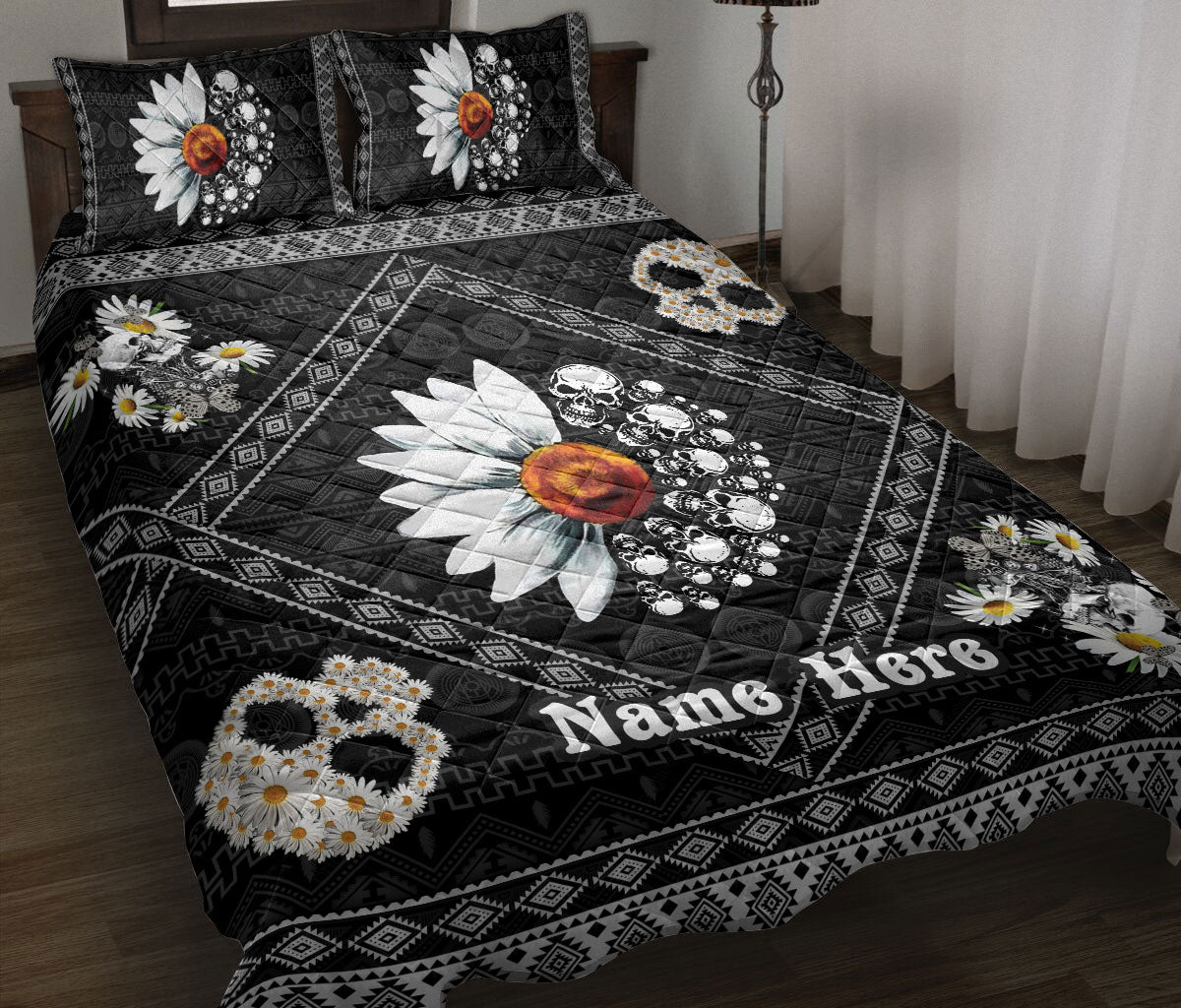 Ohaprints-Quilt-Bed-Set-Pillowcase-Skull-Lover-Daisy-You-Are-My-Sunshine-Flower-Custom-Personalized-Name-Blanket-Bedspread-Bedding-2429-Throw (55'' x 60'')