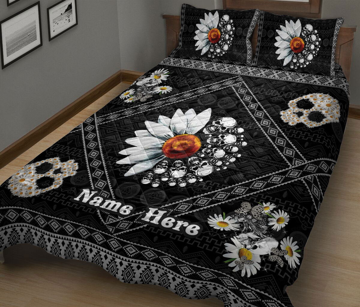 Ohaprints-Quilt-Bed-Set-Pillowcase-Skull-Lover-Daisy-You-Are-My-Sunshine-Flower-Custom-Personalized-Name-Blanket-Bedspread-Bedding-2429-King (90'' x 100'')