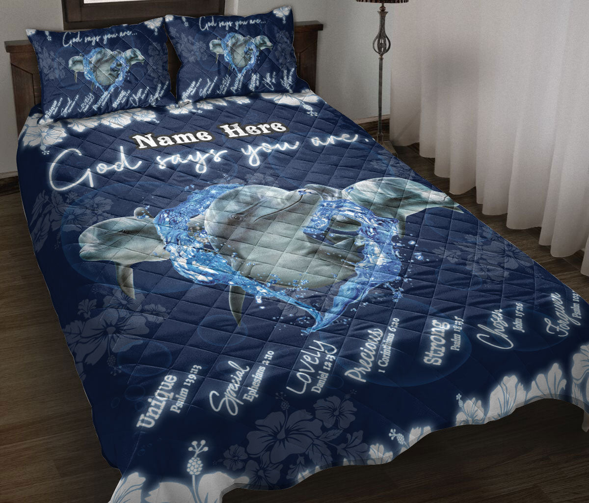 Ohaprints-Quilt-Bed-Set-Pillowcase-Dolphin-God-Says-You-Are-Ocean-Lover-Unique-Gift-Custom-Personalized-Name-Blanket-Bedspread-Bedding-2445-Throw (55'' x 60'')