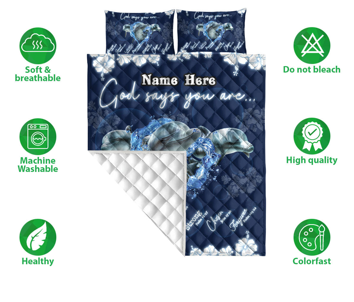 Ohaprints-Quilt-Bed-Set-Pillowcase-Dolphin-God-Says-You-Are-Ocean-Lover-Unique-Gift-Custom-Personalized-Name-Blanket-Bedspread-Bedding-2445-Double (70'' x 80'')