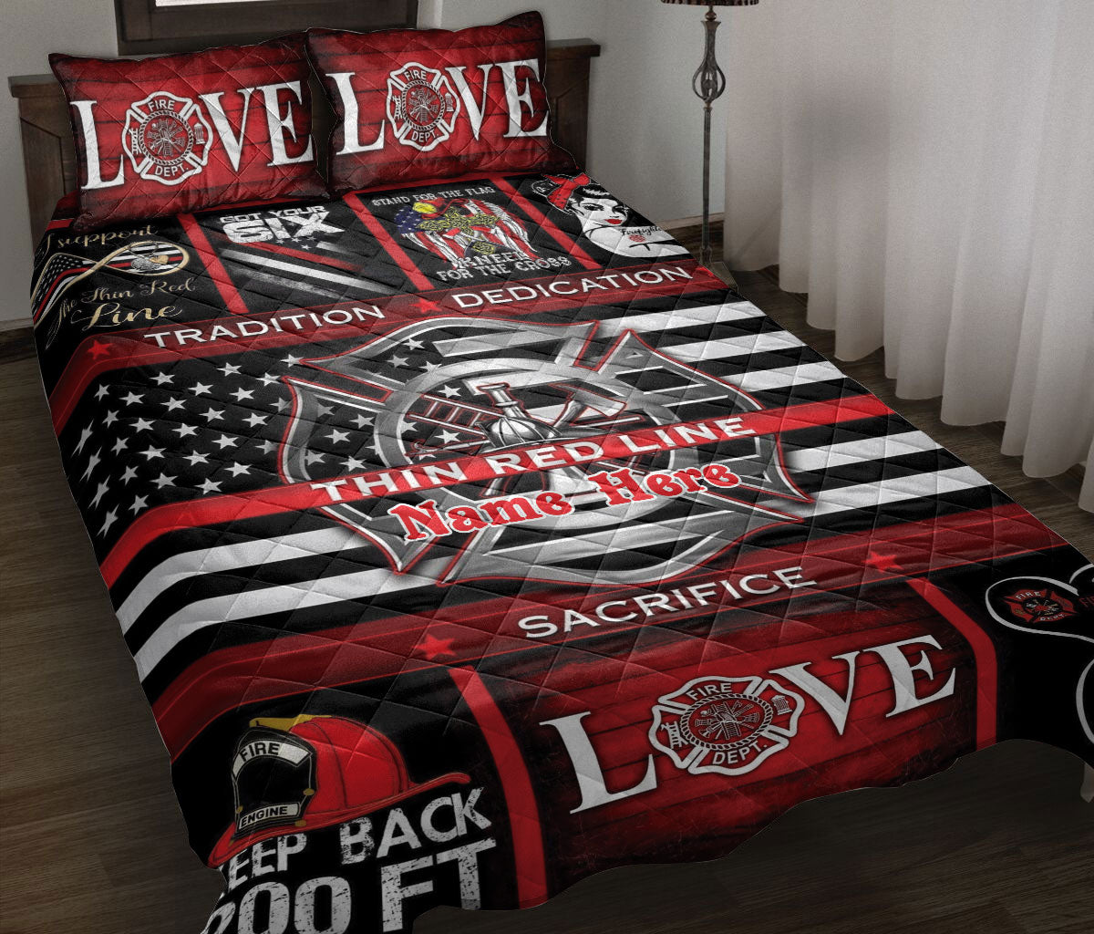 Ohaprints-Quilt-Bed-Set-Pillowcase-Firefighter-Thin-Red-Line-Fireman-Unique-Gift-Custom-Personalized-Name-Blanket-Bedspread-Bedding-1790-Throw (55'' x 60'')