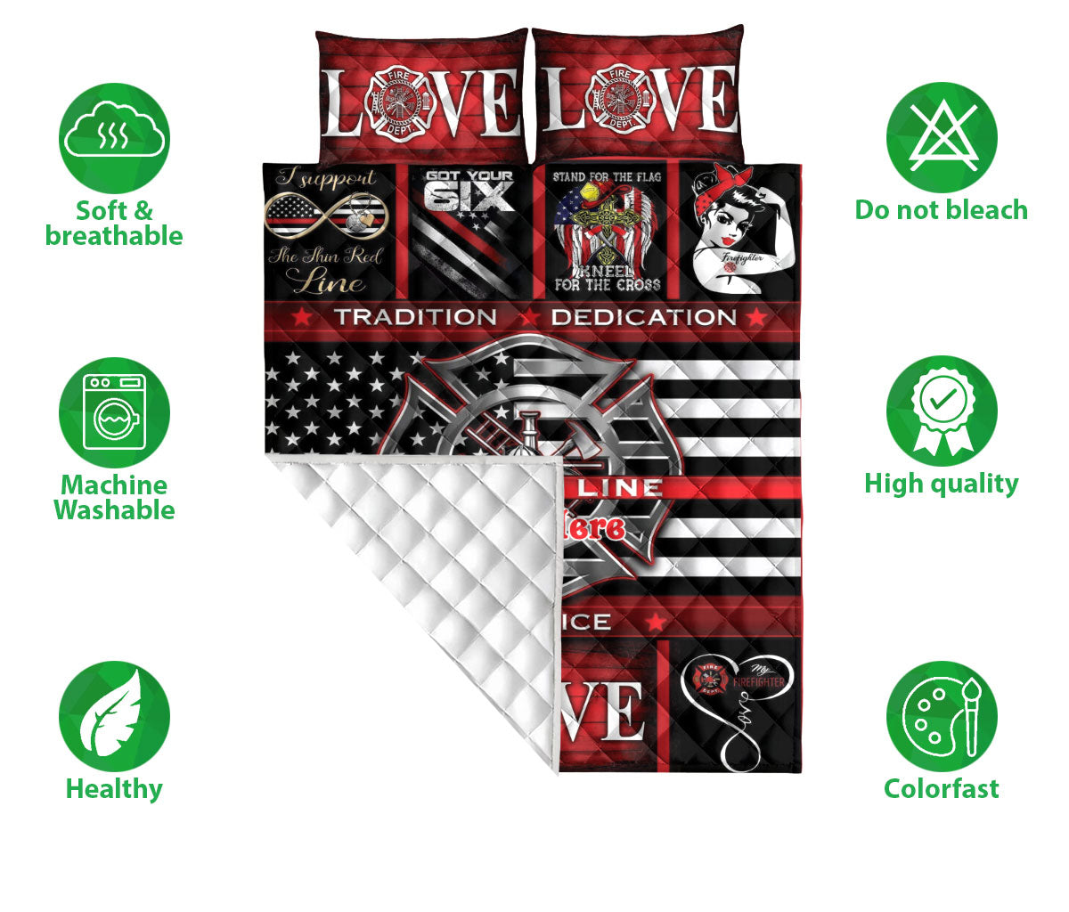 Ohaprints-Quilt-Bed-Set-Pillowcase-Firefighter-Thin-Red-Line-Fireman-Unique-Gift-Custom-Personalized-Name-Blanket-Bedspread-Bedding-1790-Double (70'' x 80'')