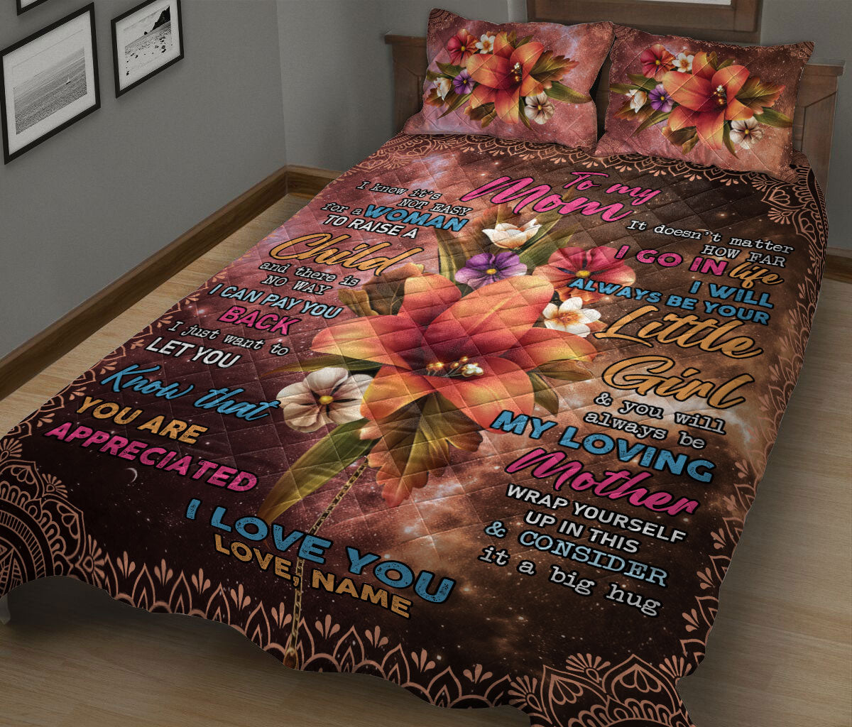 Ohaprints-Quilt-Bed-Set-Pillowcase-To-My-Mom-Gift-For-Mother-Mom-Flower-Custom-Personalized-Name-Blanket-Bedspread-Bedding-774-King (90'' x 100'')