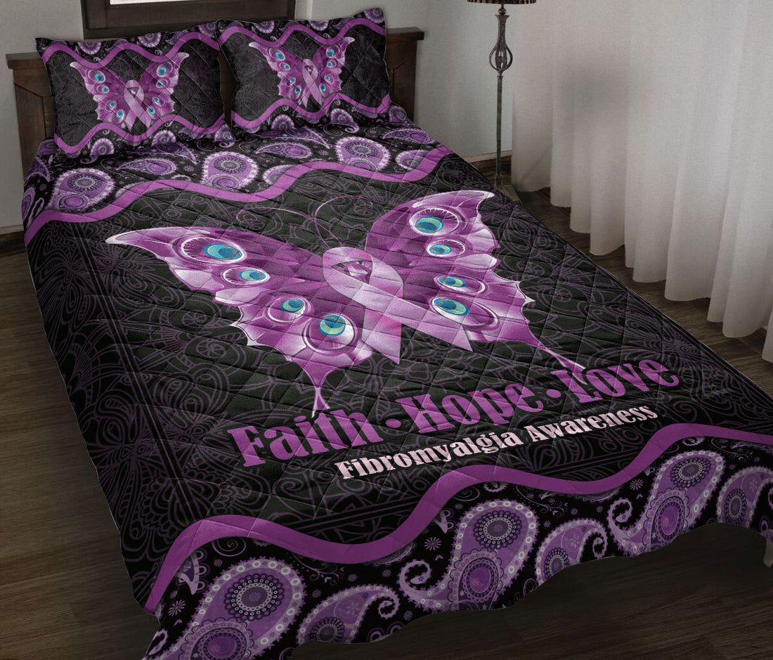 Ohaprints-Quilt-Bed-Set-Pillowcase-Fibromyalgia-Awareness-Butterfly-Purple-Ribbon-Mandala-Pattern-Blanket-Bedspread-Bedding-2454-Throw (55'' x 60'')