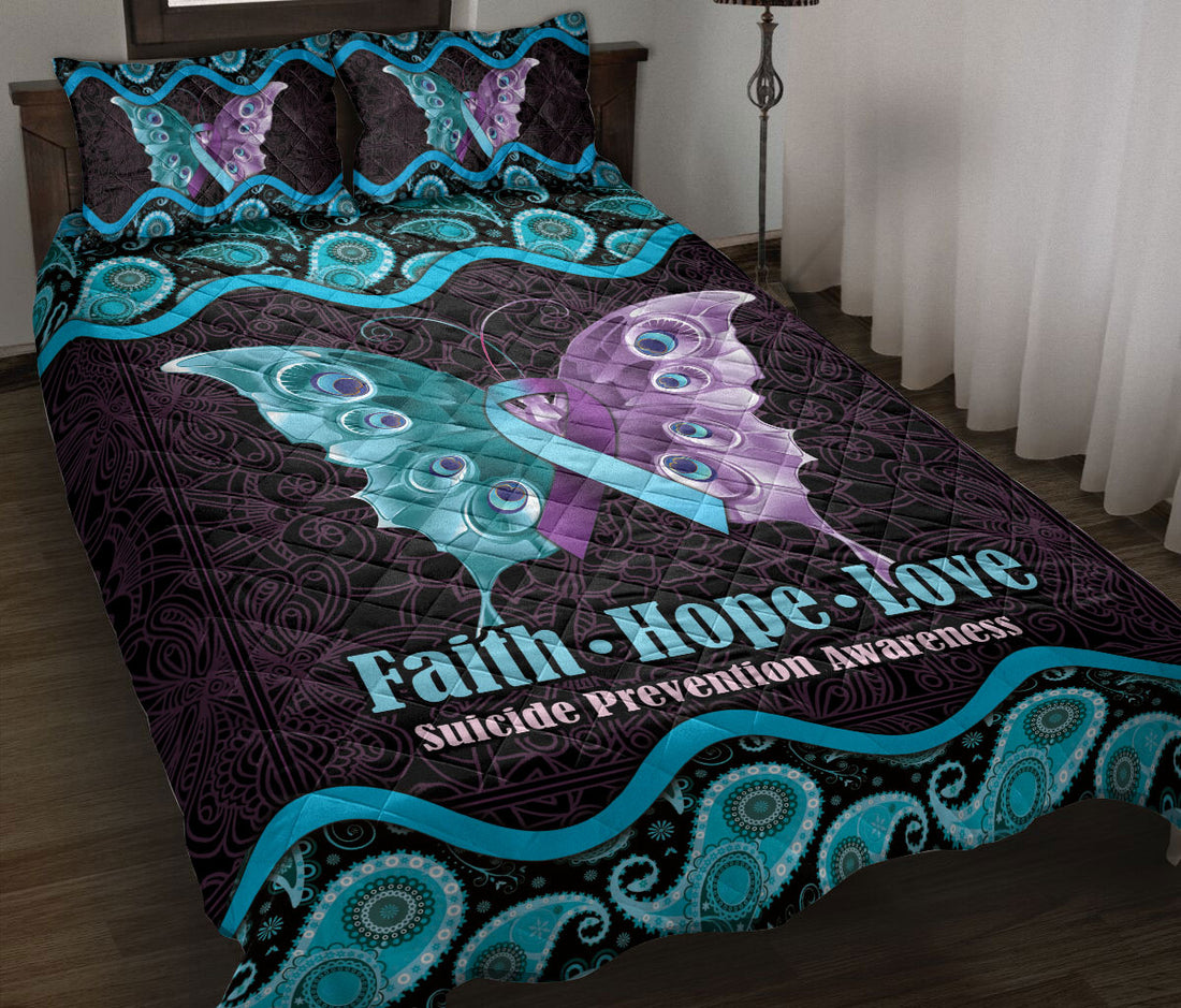 Ohaprints-Quilt-Bed-Set-Pillowcase-Suicide-Prevention-Awareness-Butterfly-Mandala-Pattern-Blanket-Bedspread-Bedding-2442-Throw (55'' x 60'')