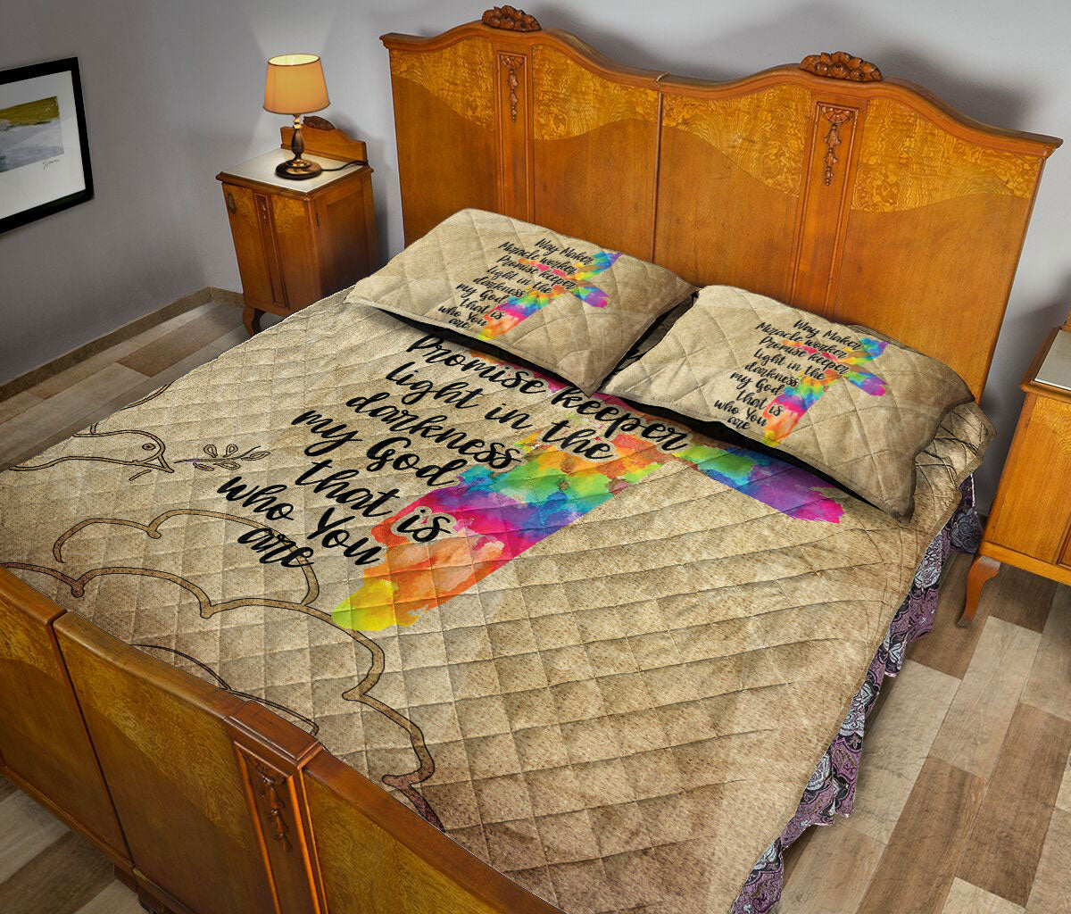 Ohaprints-Quilt-Bed-Set-Pillowcase-Jesus-My-God-Who-You-Are-Tie-Dye-Cross-Boho-Vintage-Pattern-Blanket-Bedspread-Bedding-2421-Queen (80'' x 90'')