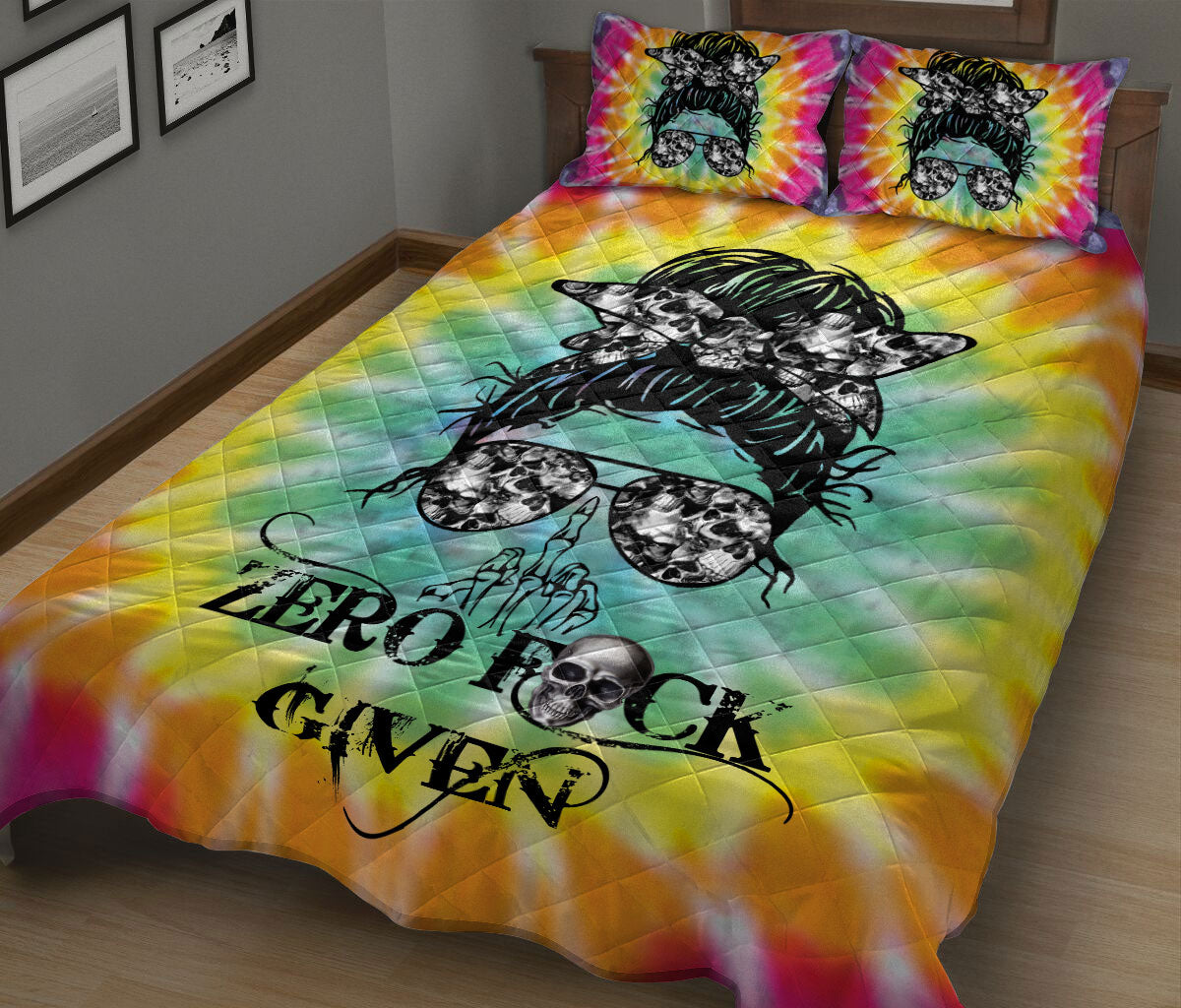 Ohaprints-Quilt-Bed-Set-Pillowcase-Gothic-Skull-Zero-Given-Boho-Hippie-Rainbow-Tie-Dye-Pattern-Blanket-Bedspread-Bedding-1-King (90'' x 100'')