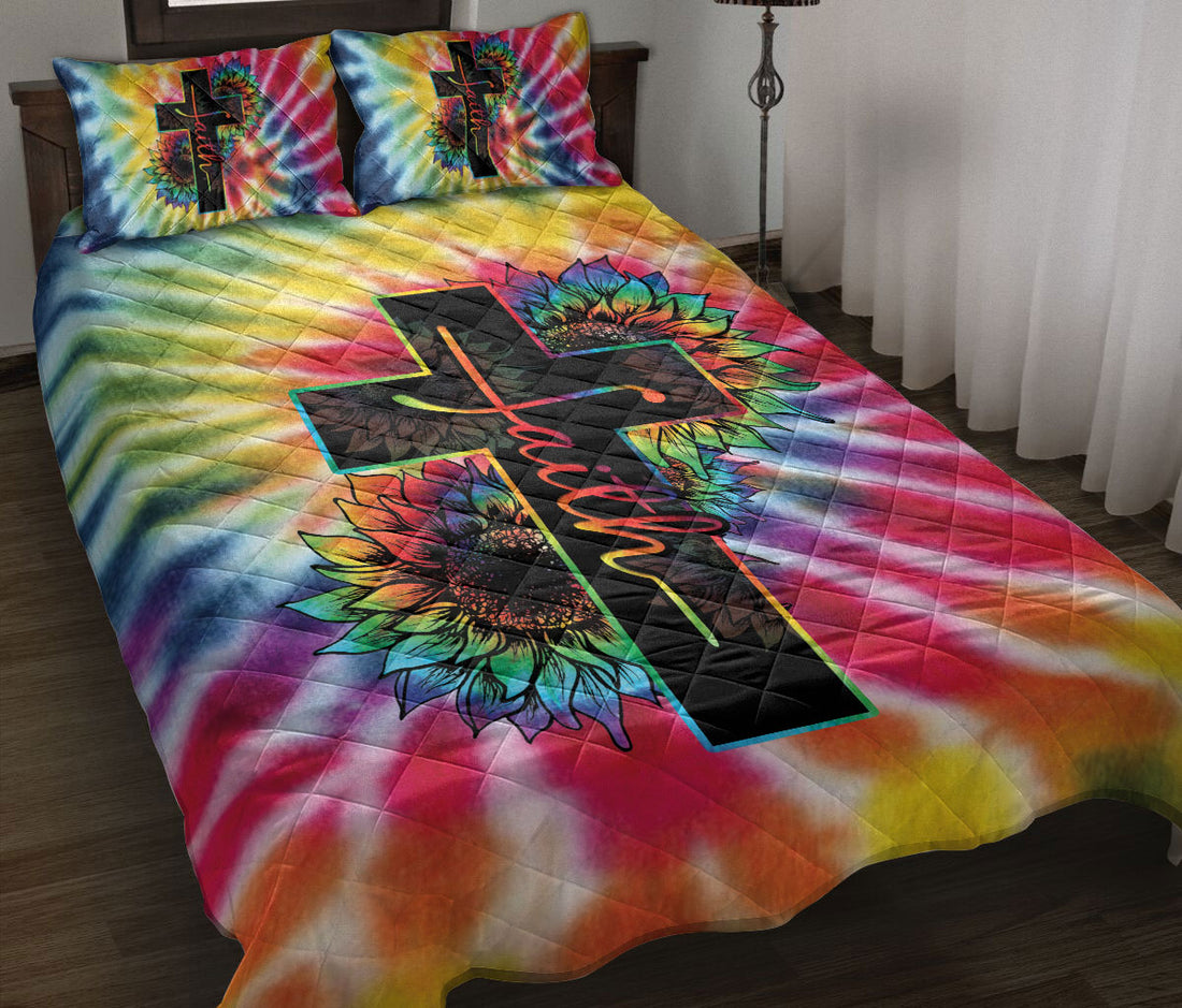 Ohaprints-Quilt-Bed-Set-Pillowcase-Jesus-Faith-Cross-Sunflower-Boho-Hippie-Rainbow-Tie-Dye-Pattern-Blanket-Bedspread-Bedding-69-Throw (55'' x 60'')