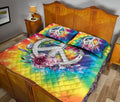 Ohaprints-Quilt-Bed-Set-Pillowcase-Peace-Sign-Boho-Hippie-Rainbow-Tie-Dye-Custom-Personalized-Name-Blanket-Bedspread-Bedding-1261-Queen (80'' x 90'')