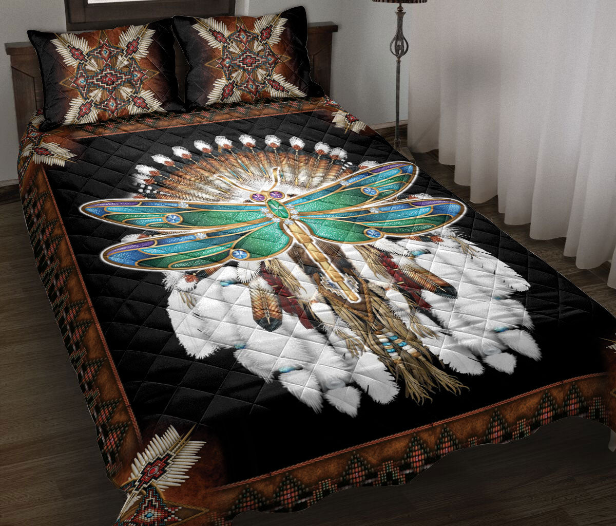 Ohaprints-Quilt-Bed-Set-Pillowcase-Dragonfly-Native-Dreamcatcher-Mandala-Bohemian-Boho-Pattern-Blanket-Bedspread-Bedding-1247-Throw (55'' x 60'')