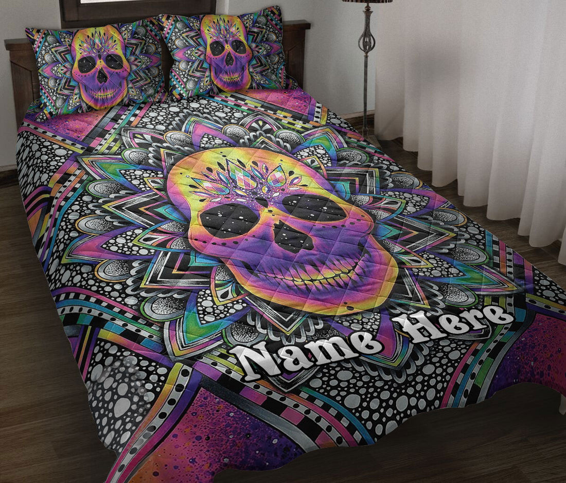 Ohaprints-Quilt-Bed-Set-Pillowcase-Skull-Colorful-Colorful-Mandala-Floral-Pattern-Custom-Personalized-Name-Blanket-Bedspread-Bedding-6-Throw (55'' x 60'')