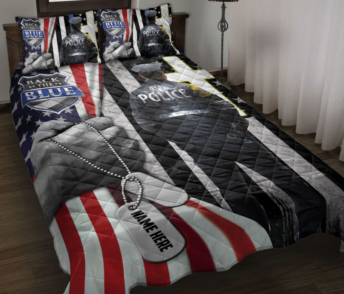 Ohaprints-Quilt-Bed-Set-Pillowcase-Police-American-Us-Flag-Independence-Day-4Th-Of-July-Custom-Personalized-Name-Blanket-Bedspread-Bedding-338-Throw (55'' x 60'')