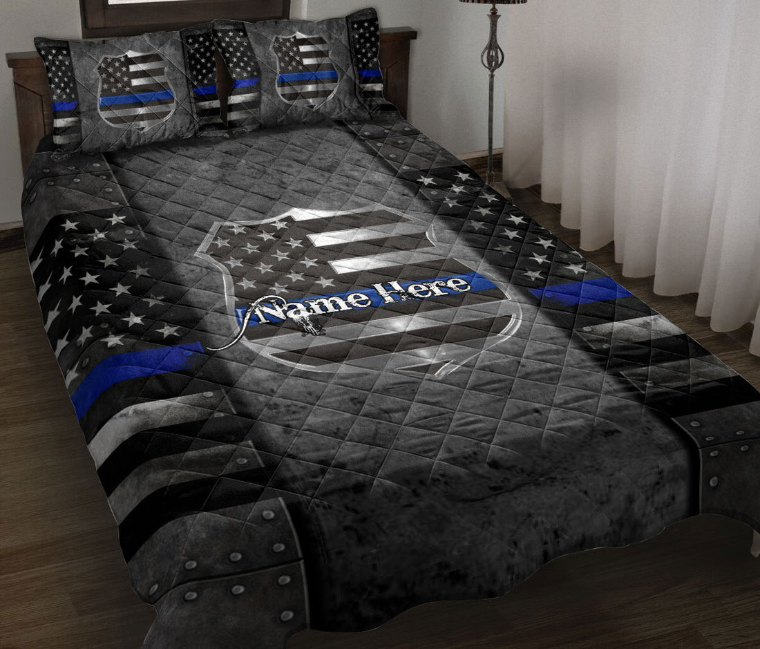 Ohaprints-Quilt-Bed-Set-Pillowcase-Police-Thin-Blue-Line-American-Us-Flag-July-4Th-Custom-Personalized-Name-Blanket-Bedspread-Bedding-930-Throw (55'' x 60'')