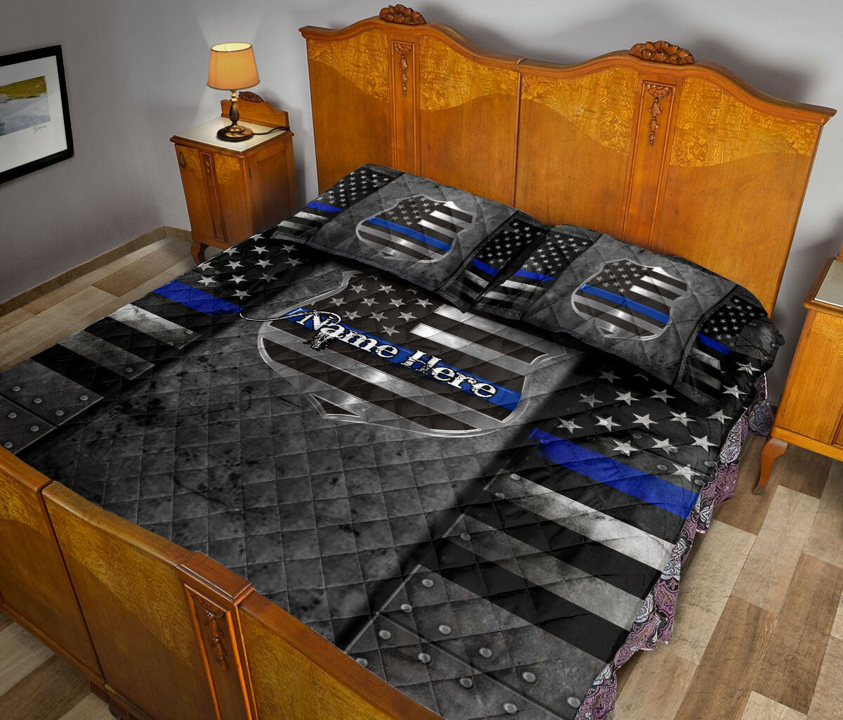 Ohaprints-Quilt-Bed-Set-Pillowcase-Police-Thin-Blue-Line-American-Us-Flag-July-4Th-Custom-Personalized-Name-Blanket-Bedspread-Bedding-930-Queen (80'' x 90'')