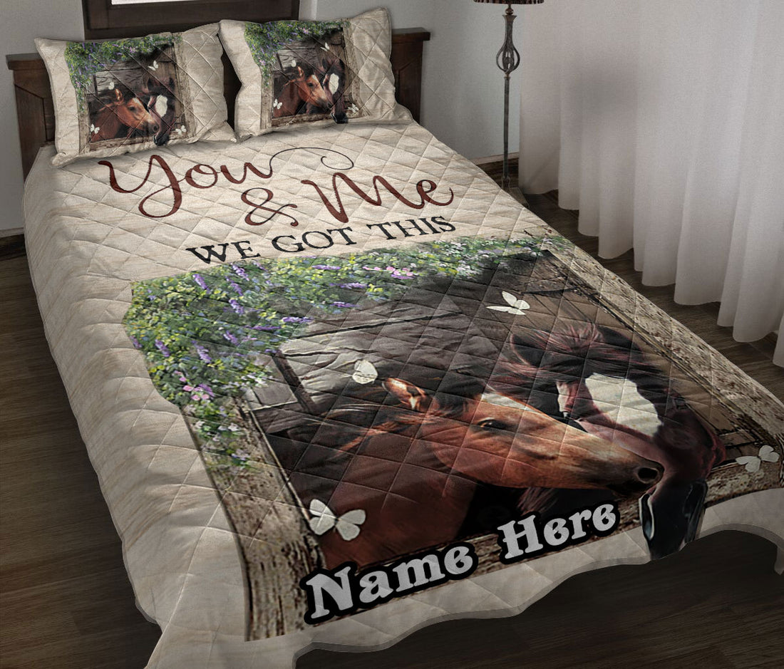 Ohaprints-Quilt-Bed-Set-Pillowcase-Horse-You-&-Me-We-Got-This-Gift-For-Couple-Beige-Custom-Personalized-Name-Blanket-Bedspread-Bedding-2095-Throw (55'' x 60'')