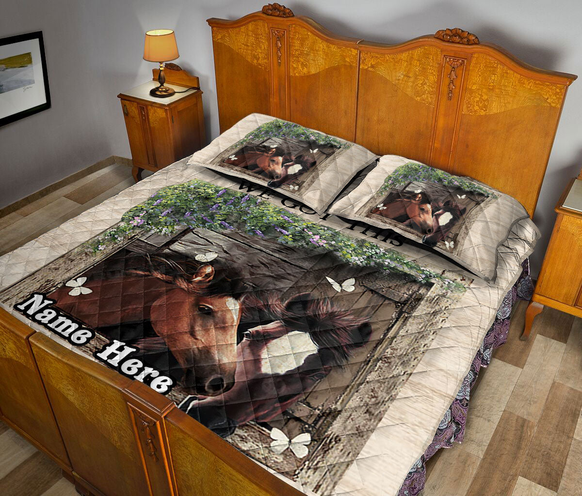 Ohaprints-Quilt-Bed-Set-Pillowcase-Horse-You-&-Me-We-Got-This-Gift-For-Couple-Beige-Custom-Personalized-Name-Blanket-Bedspread-Bedding-2095-Queen (80'' x 90'')