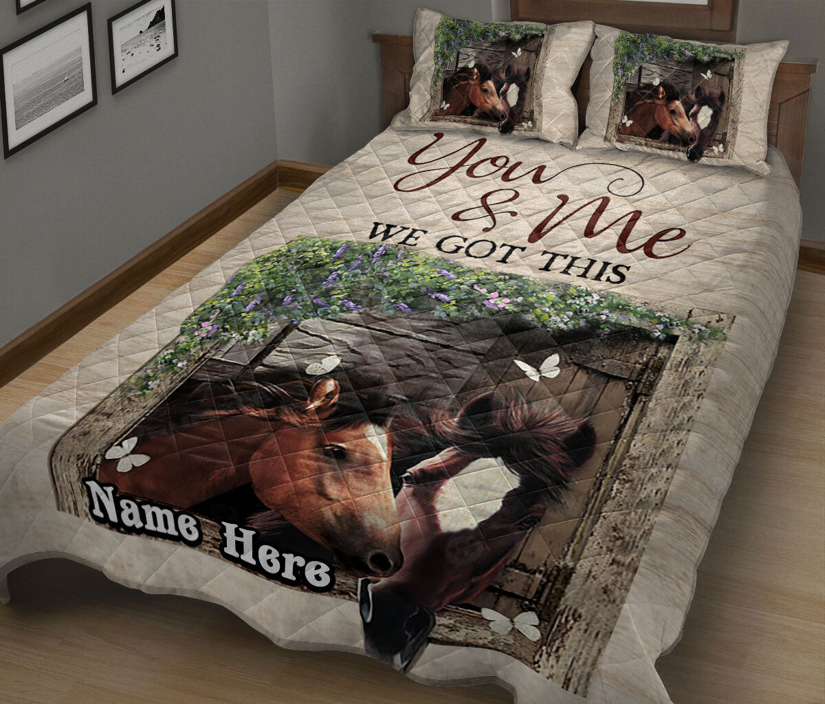 Ohaprints-Quilt-Bed-Set-Pillowcase-Horse-You-&-Me-We-Got-This-Gift-For-Couple-Beige-Custom-Personalized-Name-Blanket-Bedspread-Bedding-2095-King (90'' x 100'')