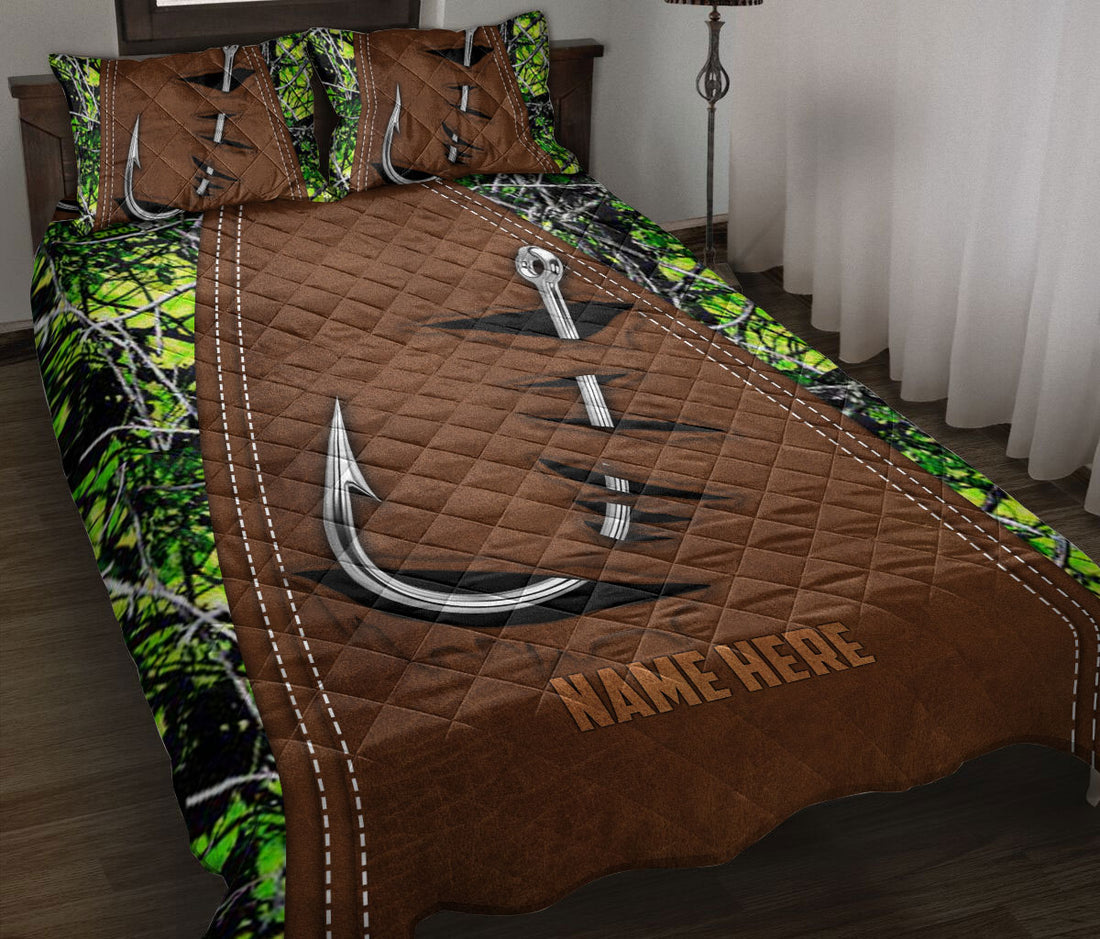 Ohaprints-Quilt-Bed-Set-Pillowcase-Fishing-Hook-Green-Camo-Camouflage-Brown-Pattern-Custom-Personalized-Name-Blanket-Bedspread-Bedding-339-Throw (55'' x 60'')