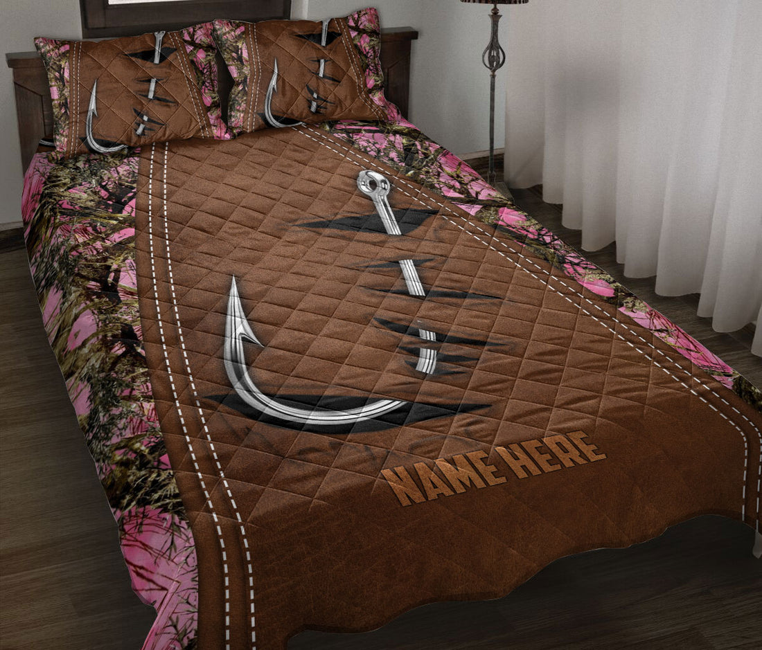 Ohaprints-Quilt-Bed-Set-Pillowcase-Fishing-Hook-Pink-Camo-Camouflage-Brown-Pattern-Custom-Personalized-Name-Blanket-Bedspread-Bedding-931-Throw (55'' x 60'')