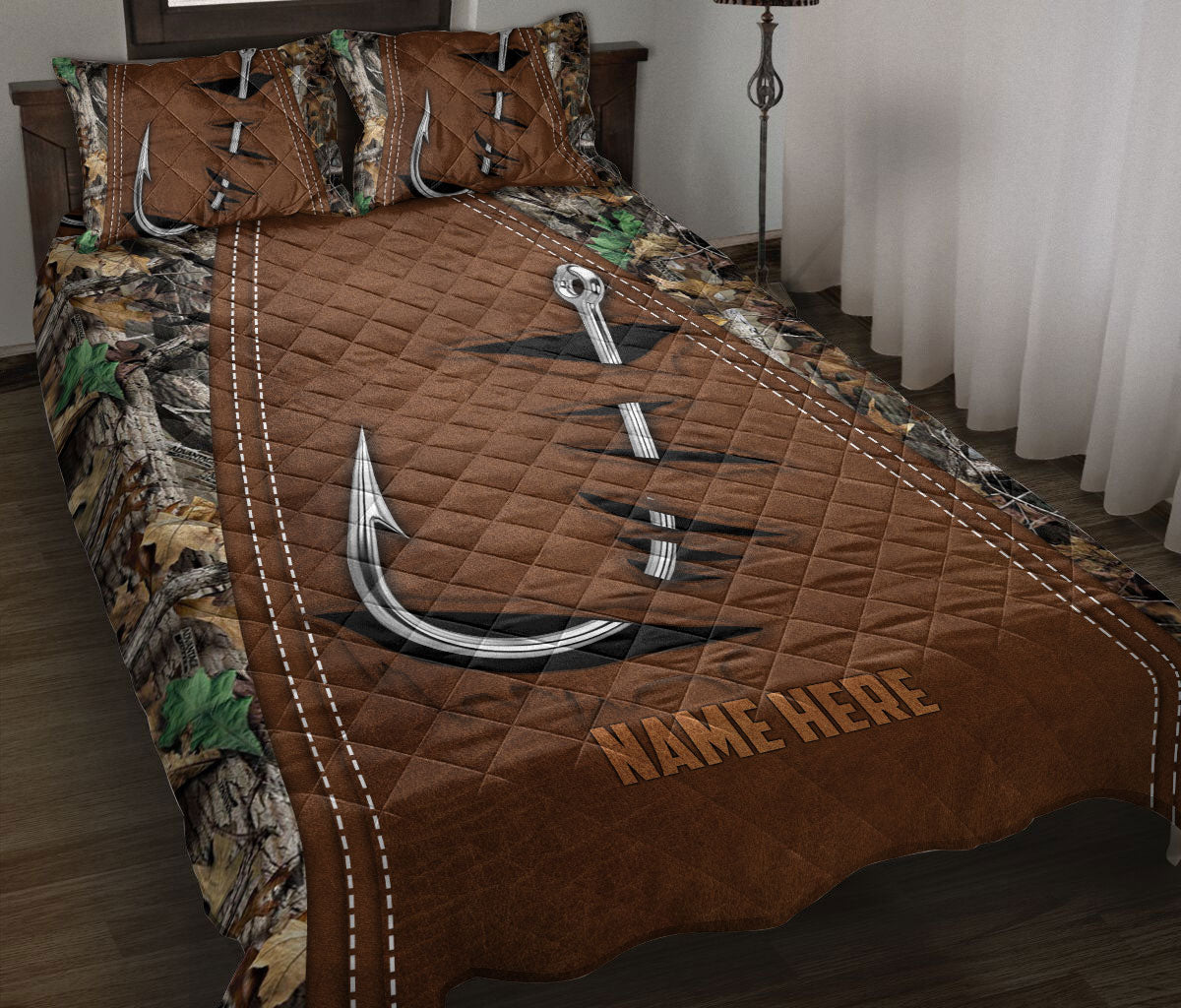 Ohaprints-Quilt-Bed-Set-Pillowcase-Fishing-Hook-Fisherman-Camo-Camouflage-Brown-Pattern-Custom-Personalized-Name-Blanket-Bedspread-Bedding-1511-Throw (55'' x 60'')