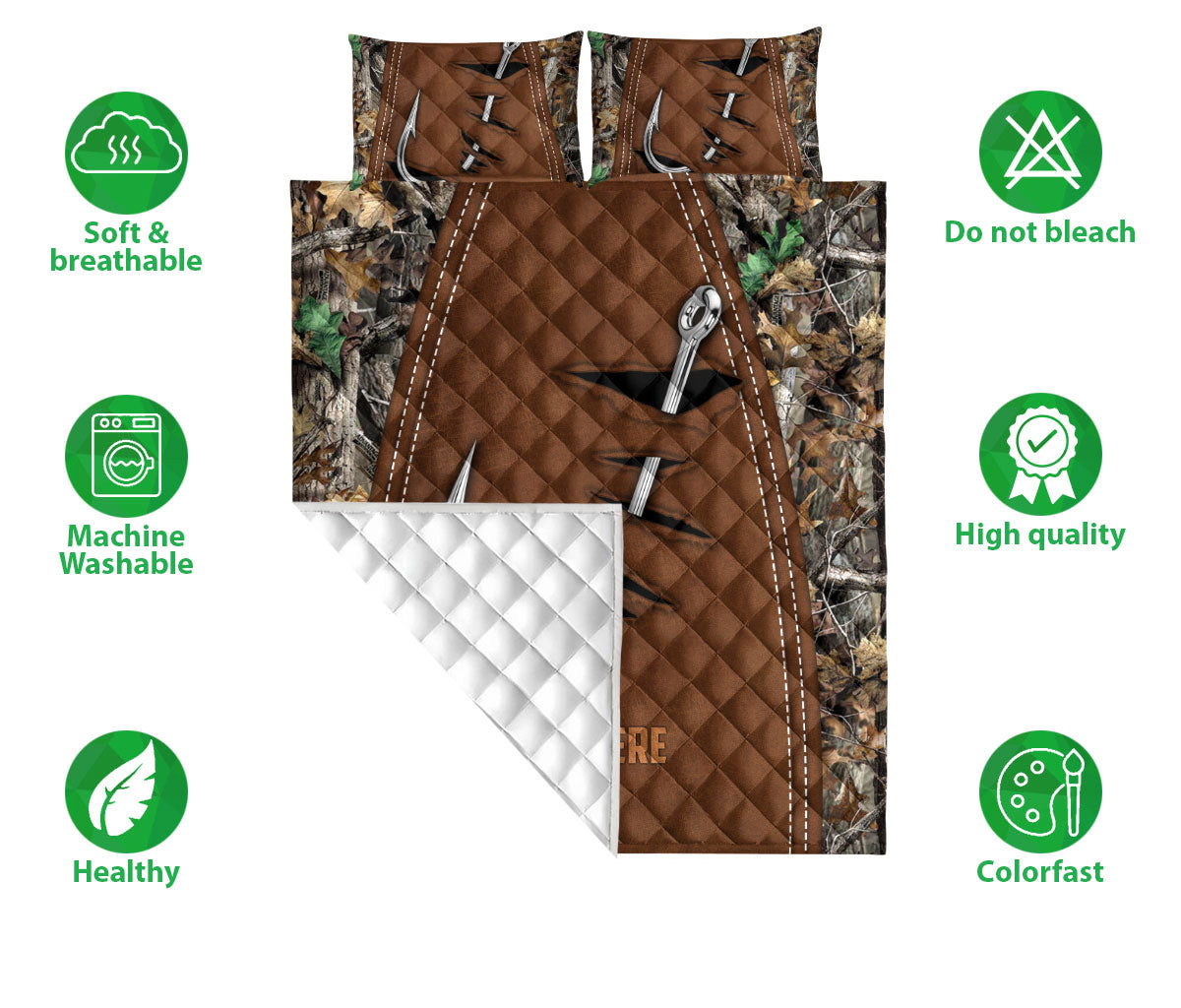 Ohaprints-Quilt-Bed-Set-Pillowcase-Fishing-Hook-Fisherman-Camo-Camouflage-Brown-Pattern-Custom-Personalized-Name-Blanket-Bedspread-Bedding-1511-Double (70'' x 80'')