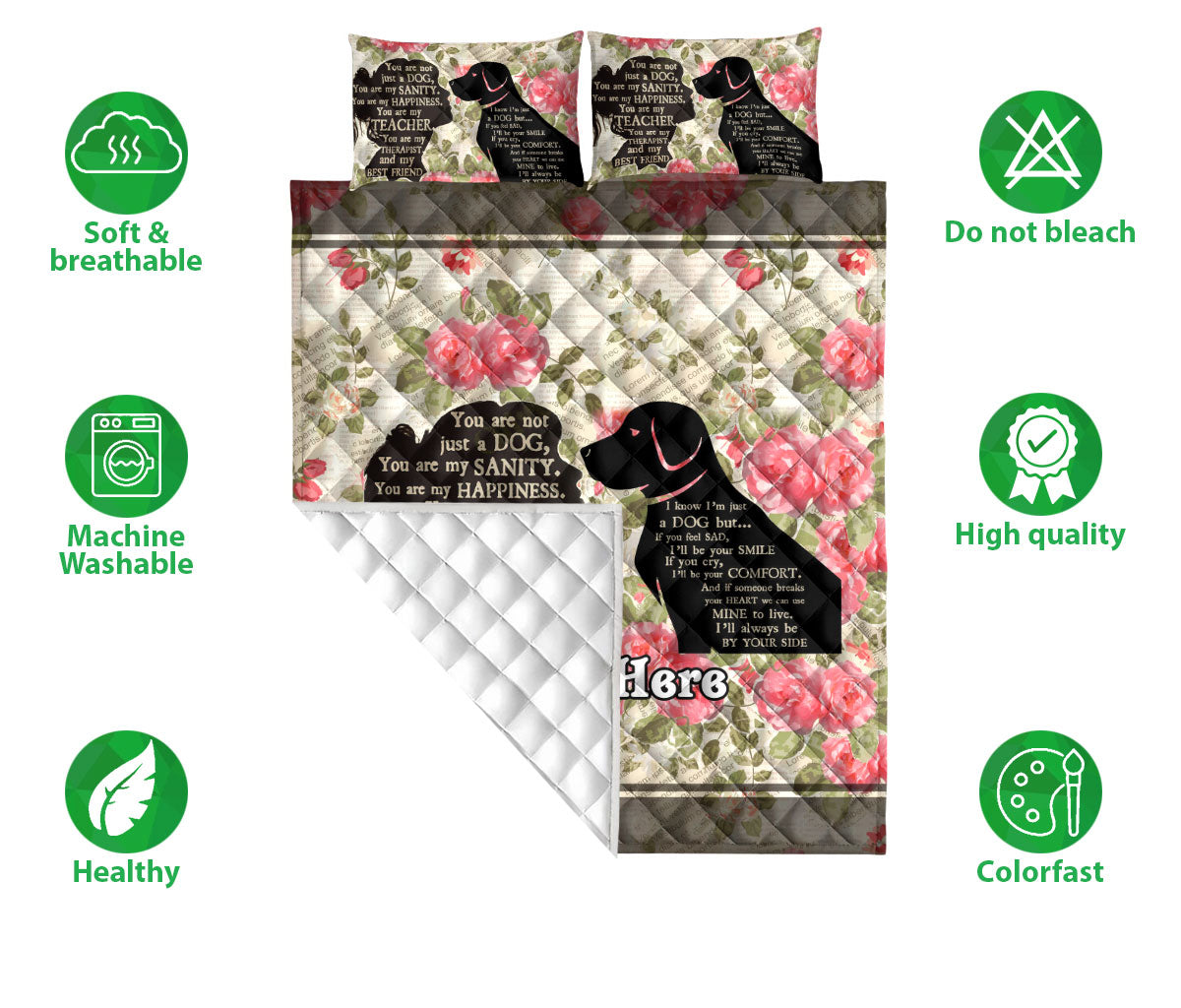 Ohaprints-Quilt-Bed-Set-Pillowcase-You-Are-Not-Just-A-Dog-Best-Friend-Vintage-Floral-Custom-Personalized-Name-Blanket-Bedspread-Bedding-157-Double (70'' x 80'')