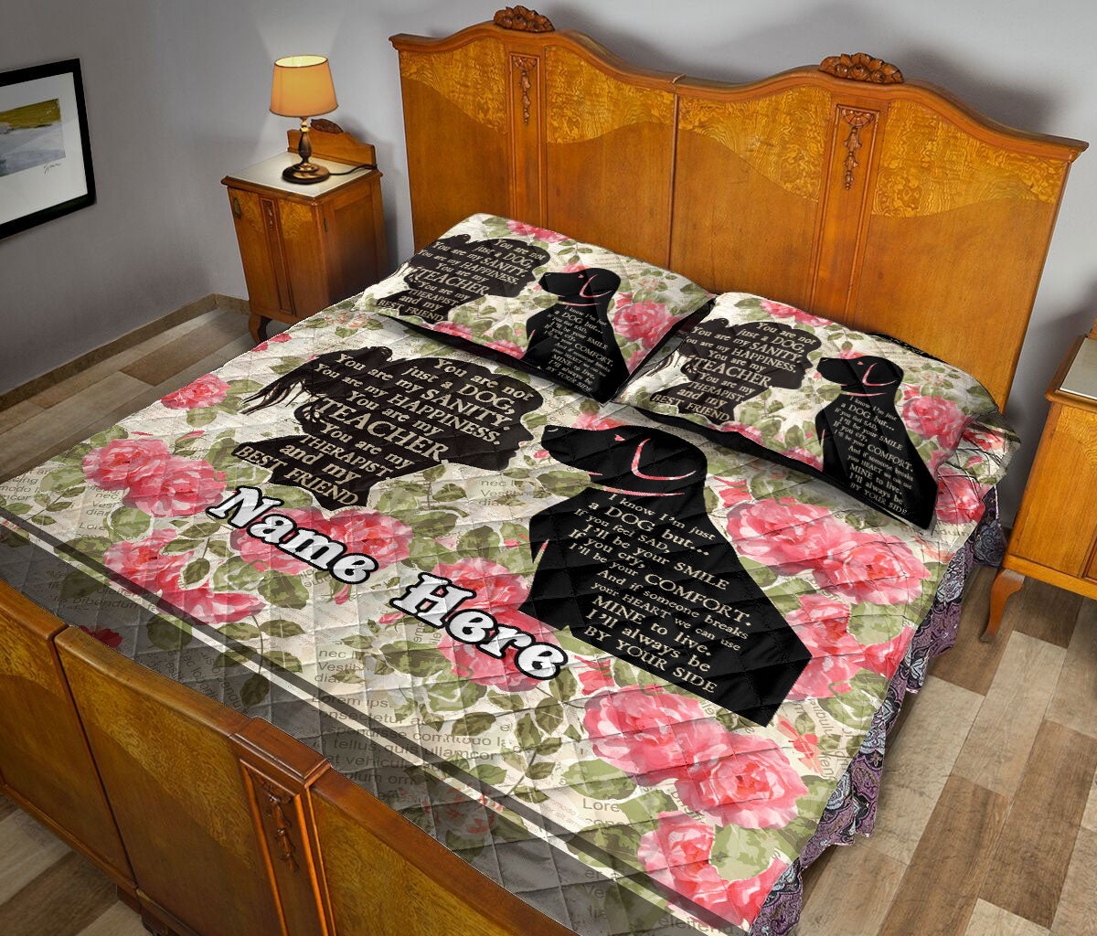Ohaprints-Quilt-Bed-Set-Pillowcase-You-Are-Not-Just-A-Dog-Best-Friend-Vintage-Floral-Custom-Personalized-Name-Blanket-Bedspread-Bedding-157-Queen (80'' x 90'')