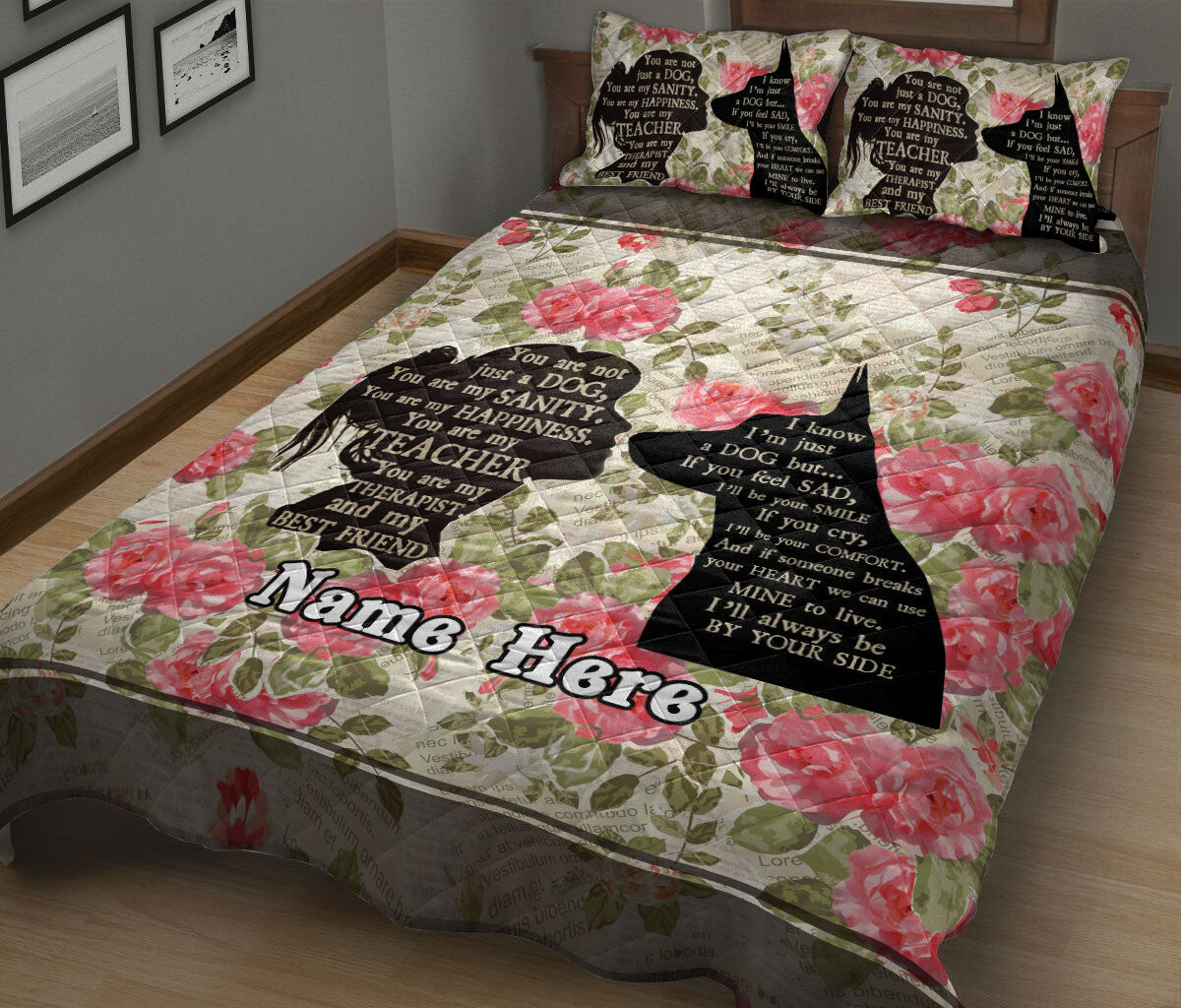 Ohaprints-Quilt-Bed-Set-Pillowcase-German-Shepherd-You-Are-Not-Just-A-Dog-Vintage-Floral-Custom-Personalized-Name-Blanket-Bedspread-Bedding-1917-King (90'' x 100'')