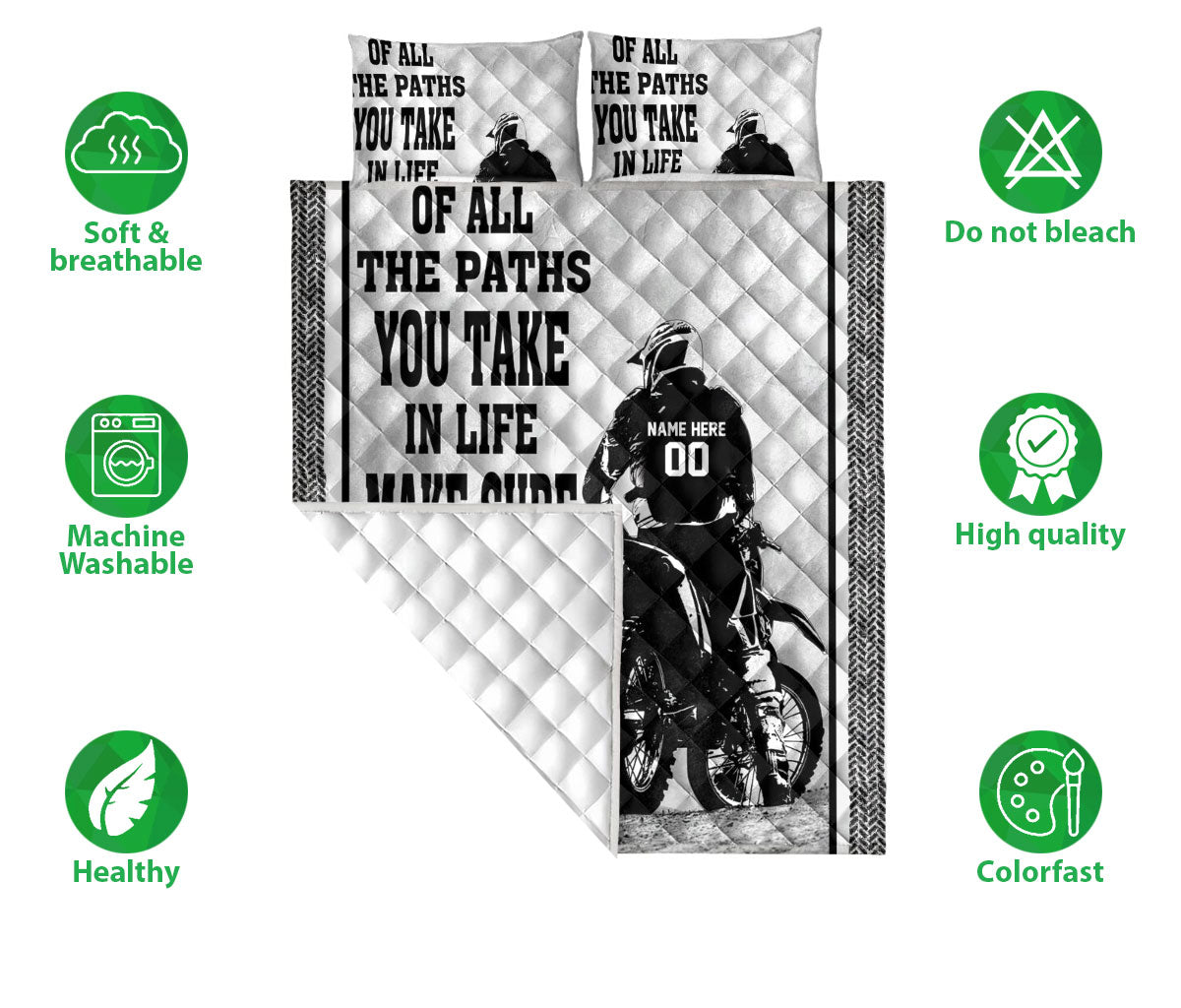 Ohaprints-Quilt-Bed-Set-Pillowcase-Dirt-Bike-Motocross-Racer-Extreme-Sports-Style-Custom-Personalized-Name-Blanket-Bedspread-Bedding-159-Double (70'' x 80'')