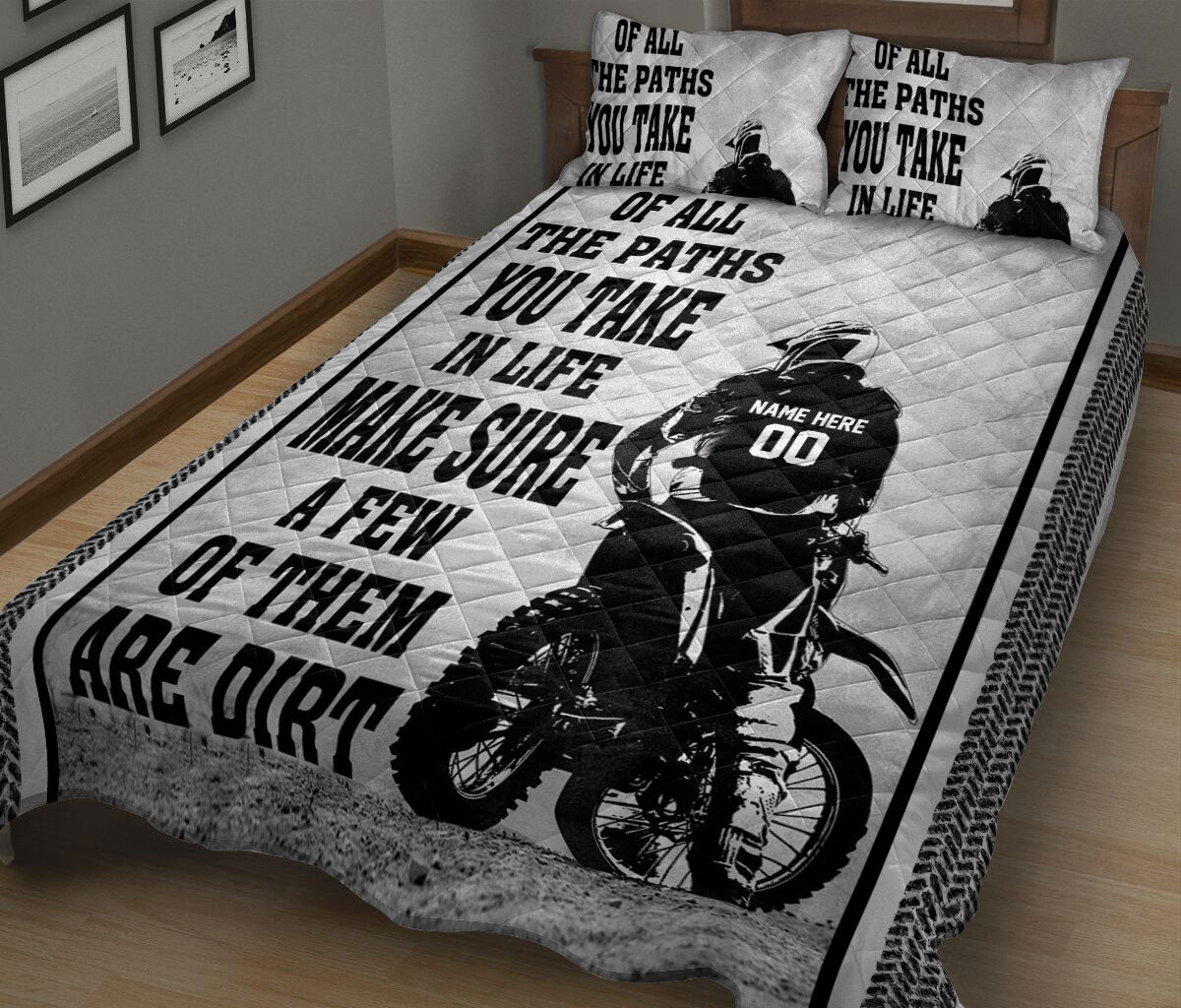 Ohaprints-Quilt-Bed-Set-Pillowcase-Dirt-Bike-Motocross-Racer-Extreme-Sports-Style-Custom-Personalized-Name-Blanket-Bedspread-Bedding-159-King (90'' x 100'')