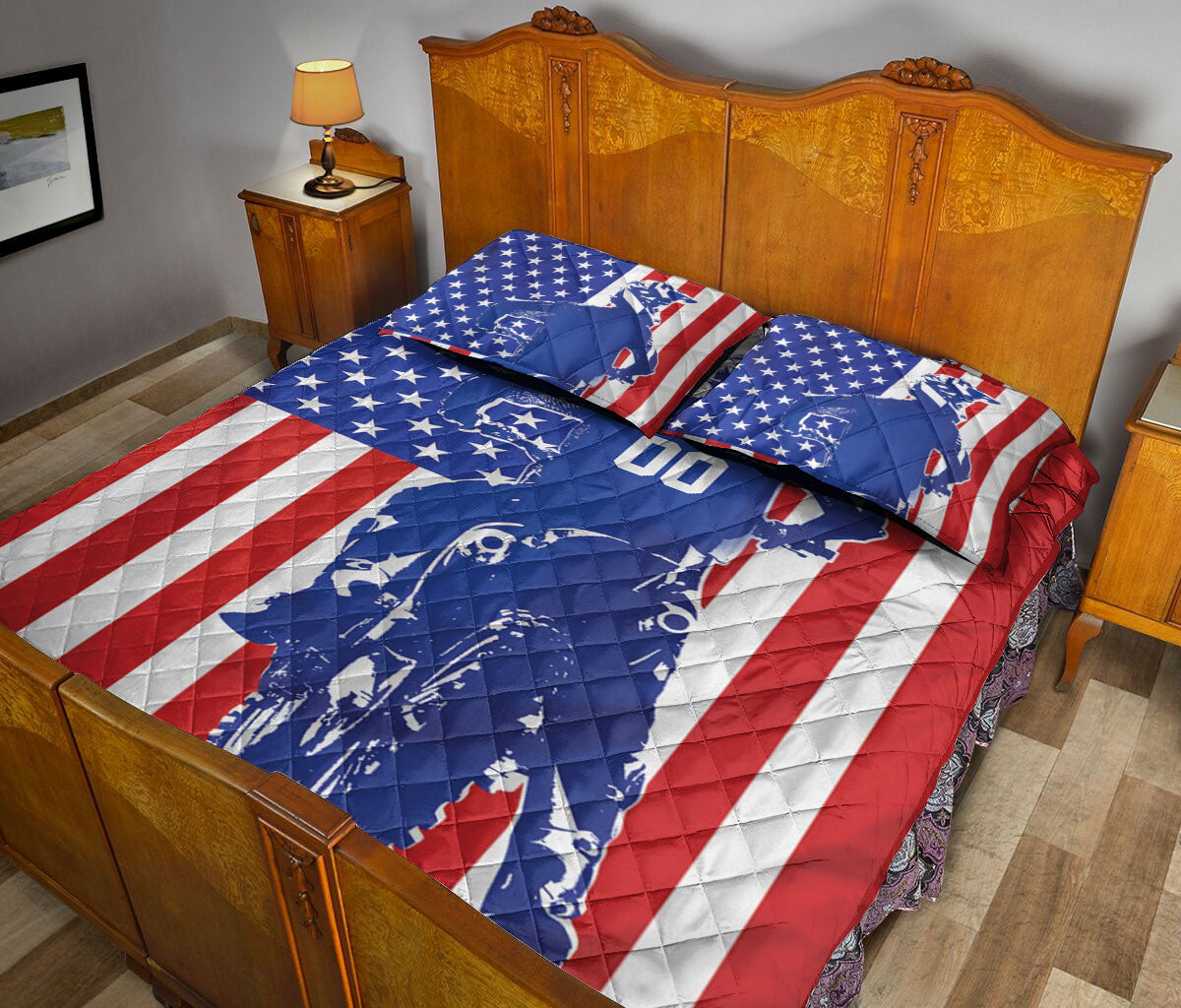 Ohaprints-Quilt-Bed-Set-Pillowcase-Dirt-Bike-Extreme-Sports-Us-Flag-Motocross-Racer-Custom-Personalized-Name-Number-Blanket-Bedspread-Bedding-3036-Queen (80'' x 90'')