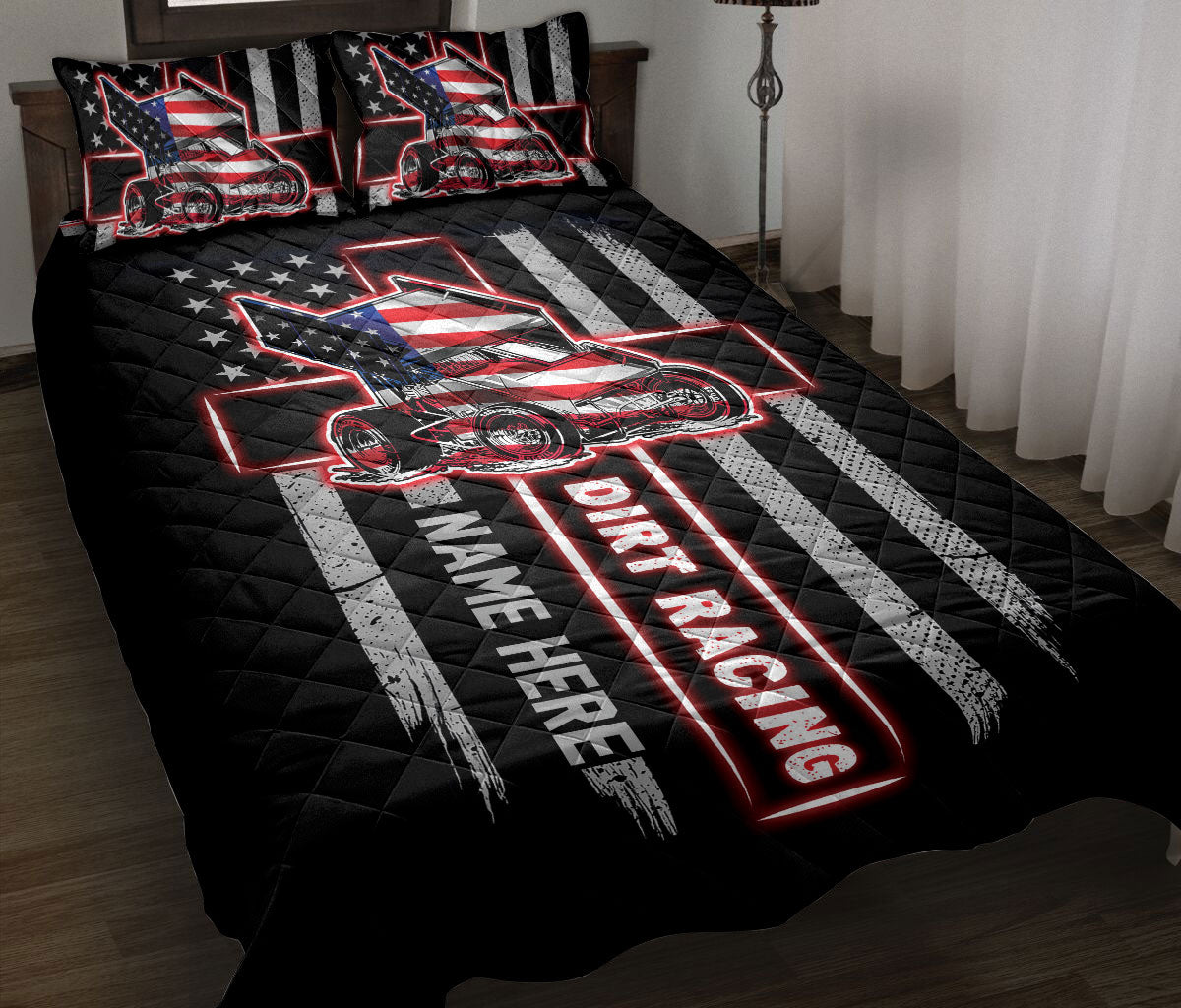 Ohaprints-Quilt-Bed-Set-Pillowcase-Dirt-Racing-Car-Racer-Extreme-Sports-Us-Flag-Cross-Custom-Personalized-Name-Blanket-Bedspread-Bedding-2510-Throw (55'' x 60'')