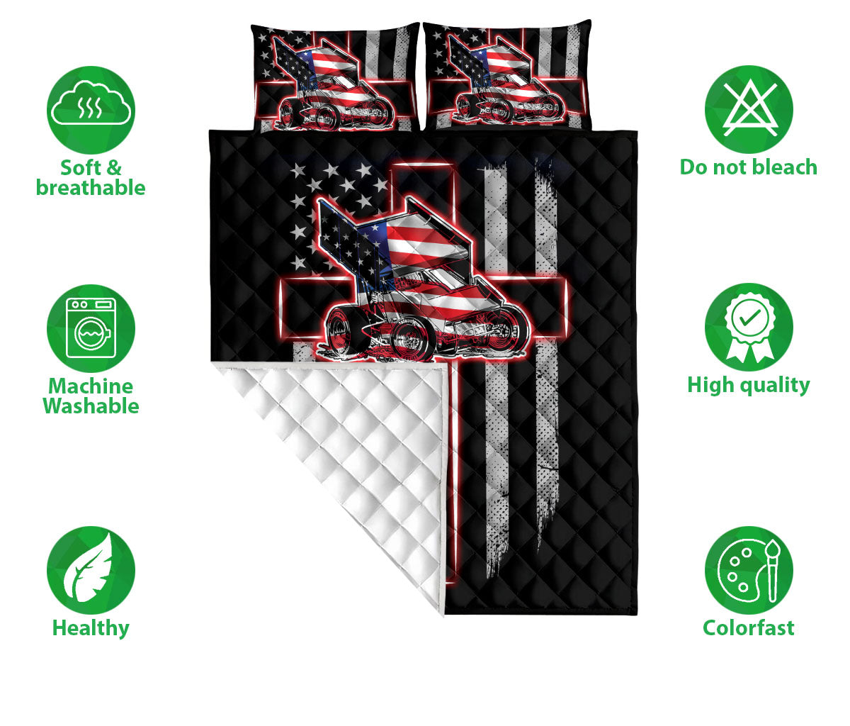 Ohaprints-Quilt-Bed-Set-Pillowcase-Dirt-Racing-Car-Racer-Extreme-Sports-Us-Flag-Cross-Custom-Personalized-Name-Blanket-Bedspread-Bedding-2510-Double (70'' x 80'')