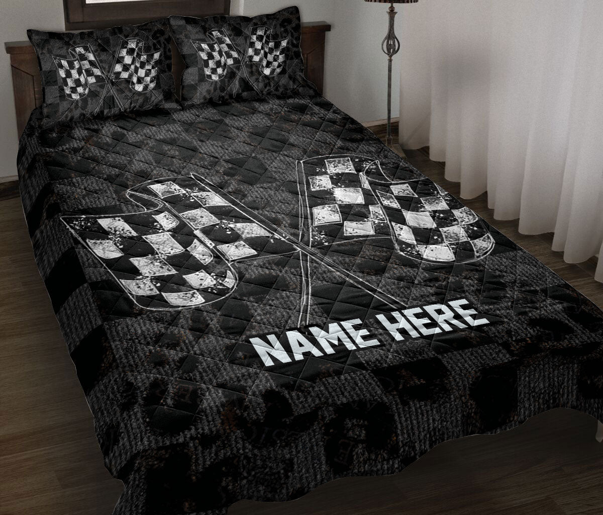 Ohaprints-Quilt-Bed-Set-Pillowcase-Racing-Black-&-White-Checkered-Flag-For-Race-Fan-Custom-Personalized-Name-Blanket-Bedspread-Bedding-753-Throw (55'' x 60'')