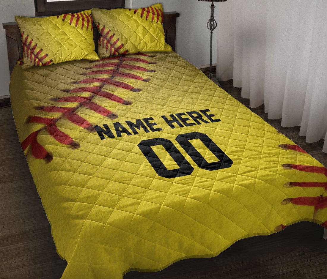 Ohaprints-Quilt-Bed-Set-Pillowcase-Softball-Yellow-Ball-Pattern-For-Sports-Lover-Custom-Personalized-Name-Number-Blanket-Bedspread-Bedding-1920-Throw (55'' x 60'')