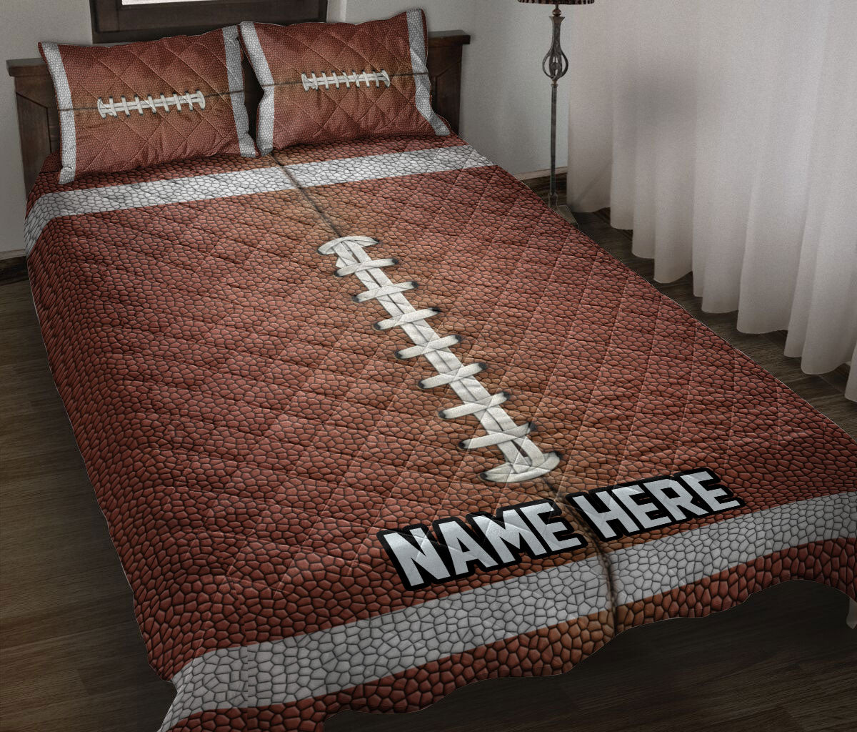 Ohaprints-Quilt-Bed-Set-Pillowcase-Football-Brown-Ball-Pattern-Gifts-For-Sports-Lover-Custom-Personalized-Name-Blanket-Bedspread-Bedding-1333-Throw (55'' x 60'')